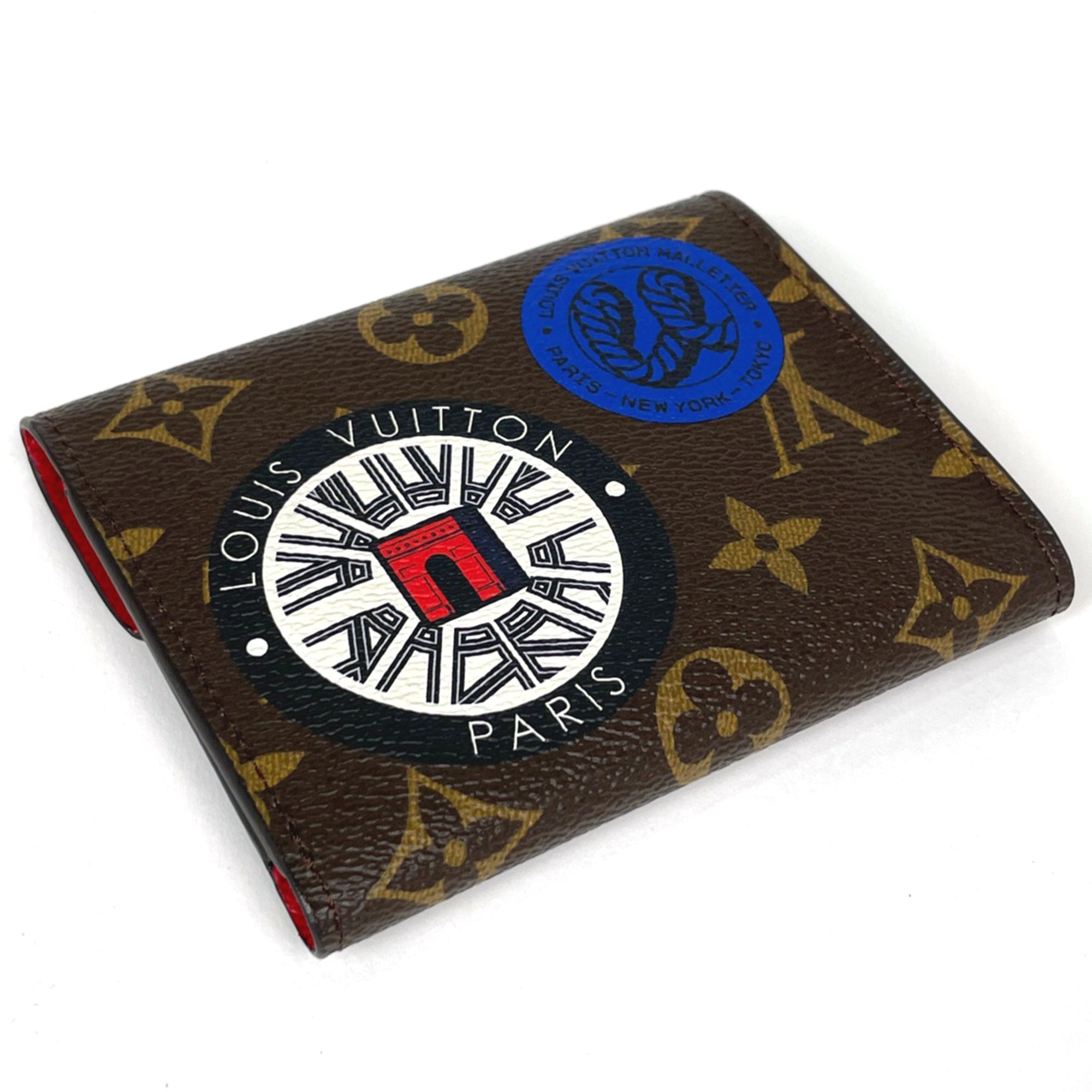 Louis Vuitton Brown Monogram Red Color Monogram Wallet (Tri-Fold) (Pre-Owned)