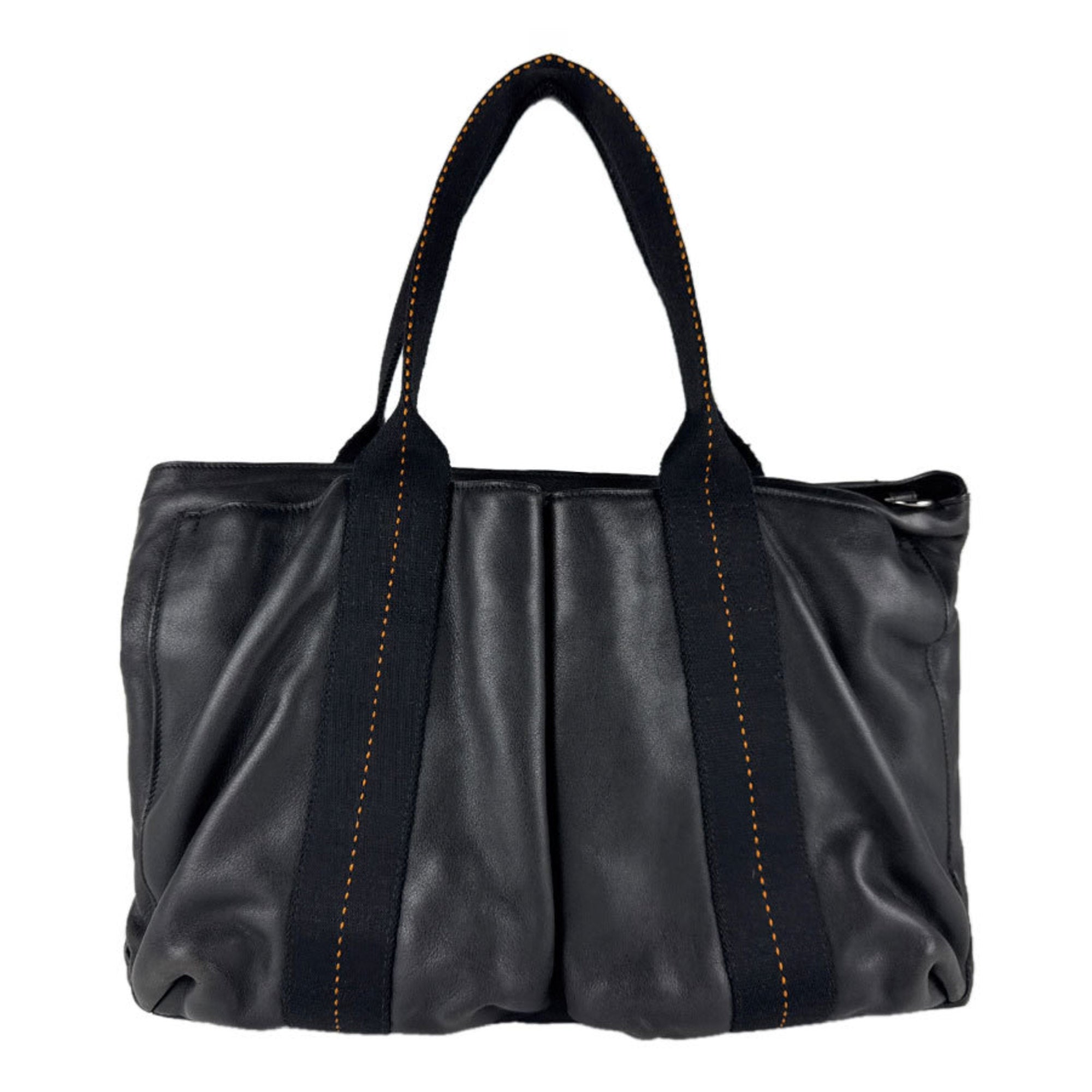 Hermes Black Leather Cotton Handbag Shoulder Bag (Pre-Owned)