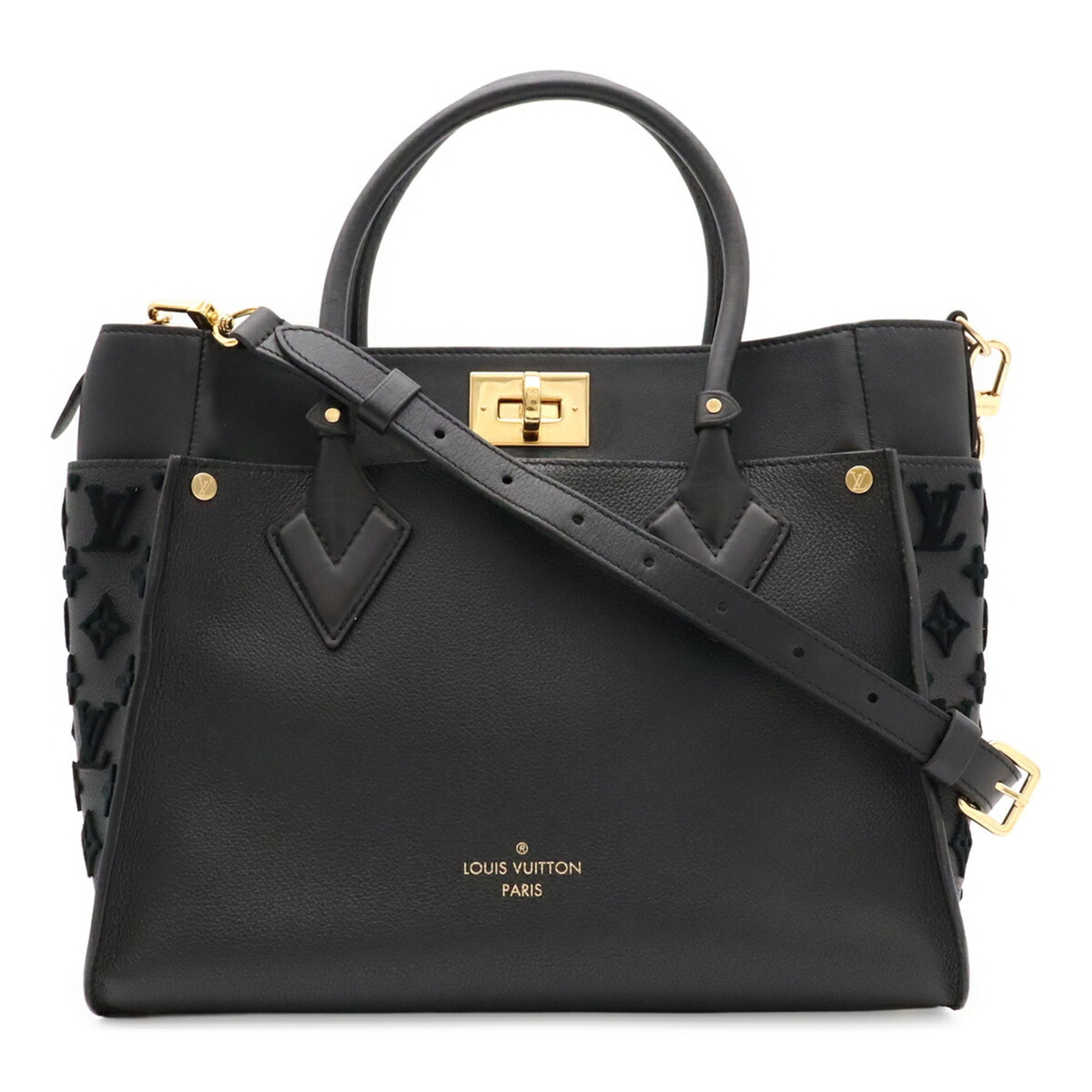 Louis Vuitton Noir Leather Handbag Shoulder Bag (Pre-Owned)