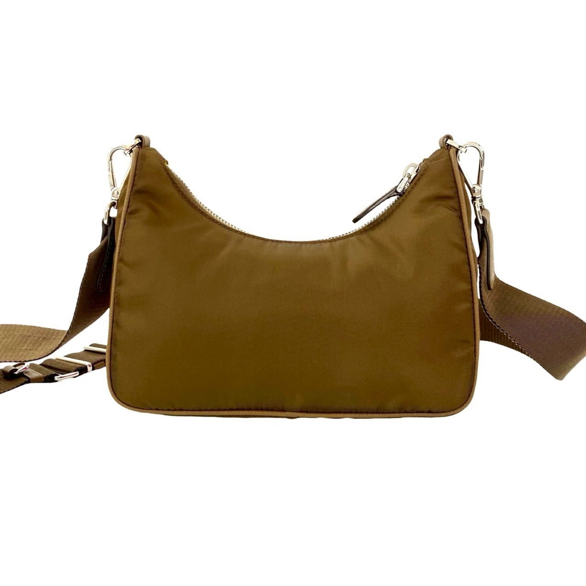 Prada Brown Nylon Leather Pochette Pouch Shoulder Bag (Pre-Owned)