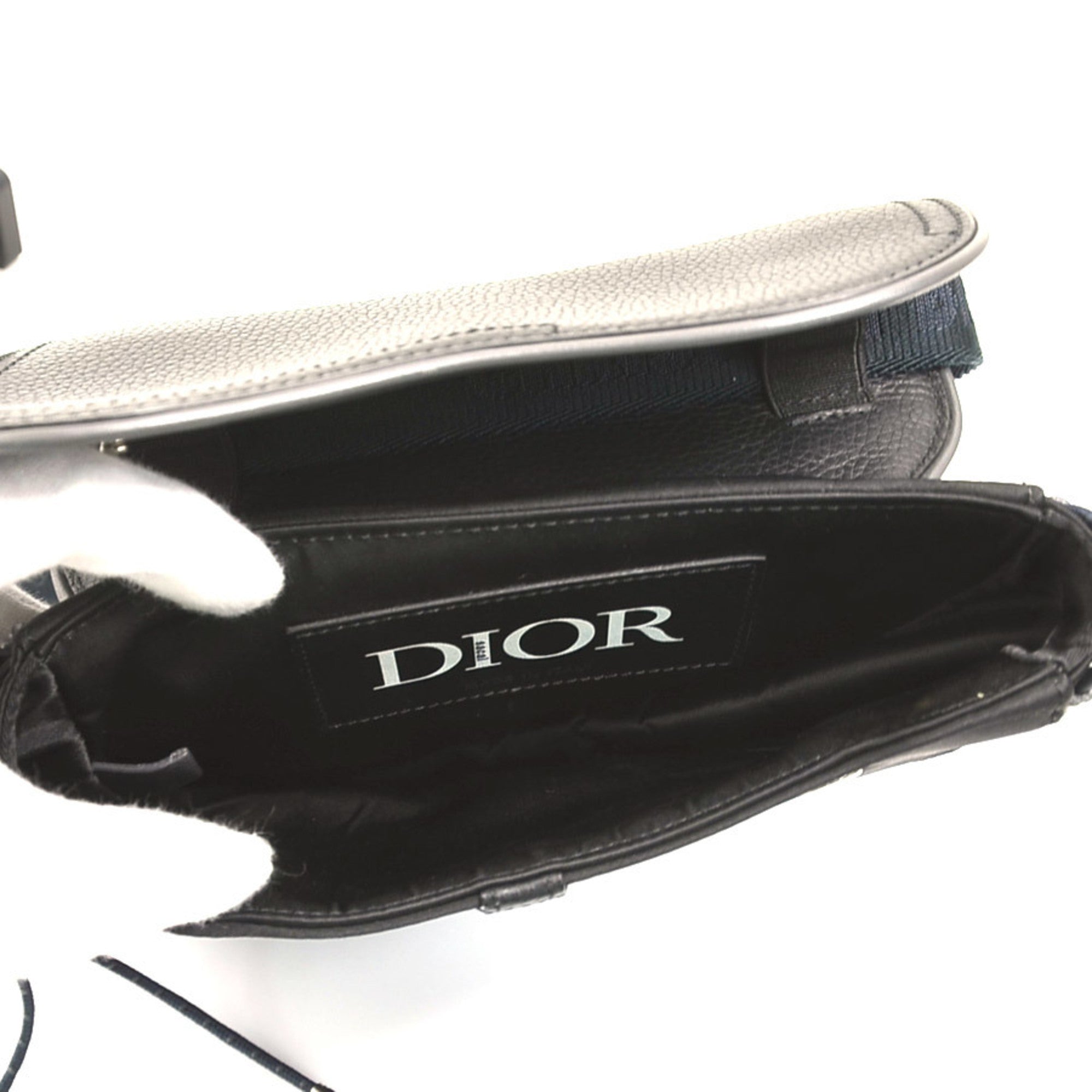 Christian Dior Black Navy Leather Nylon Saddle Bag Shoulder Bag (Pre-Owned)