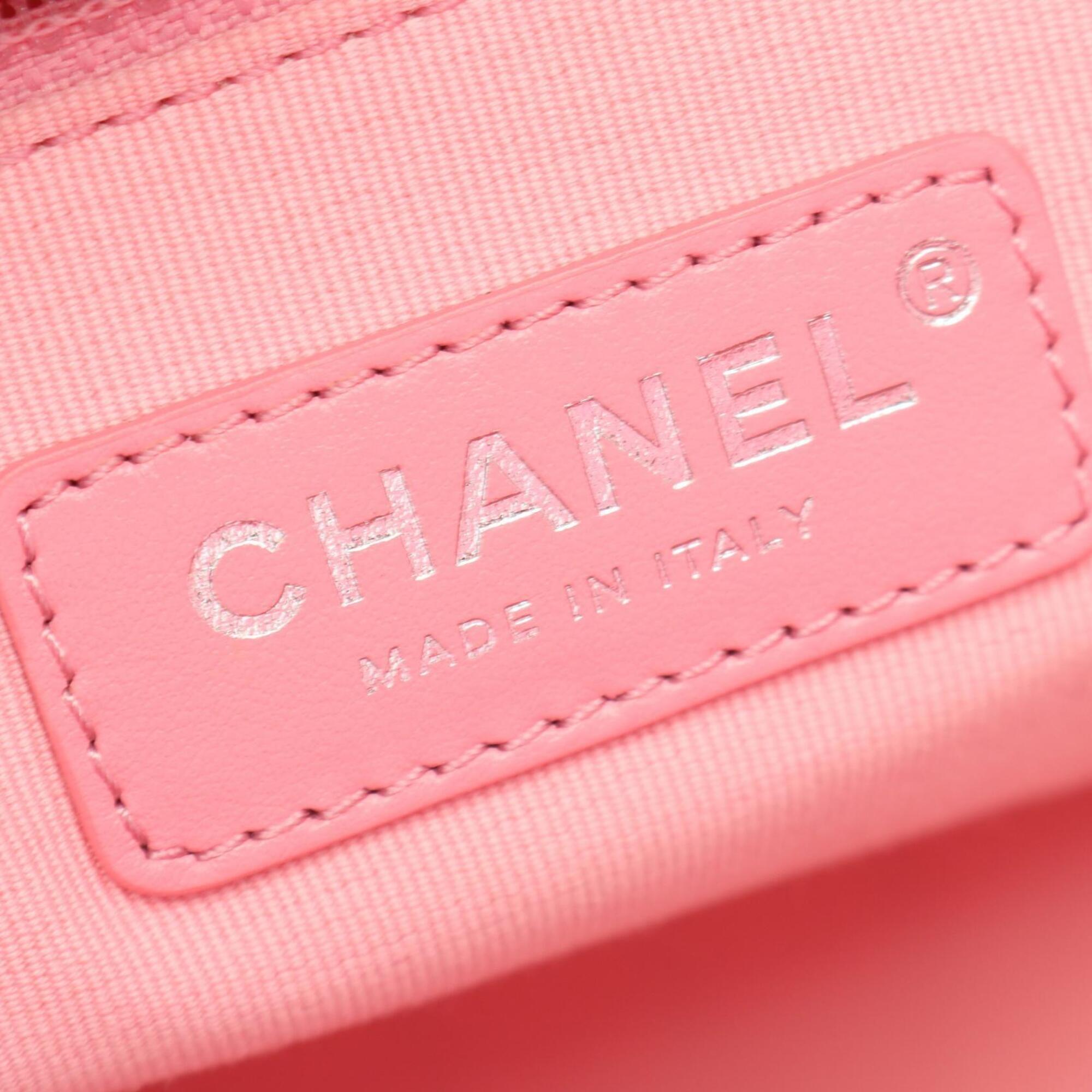 Chanel Blue Pink Canvas Leather Handbag Tote Bag (Pre-Owned)