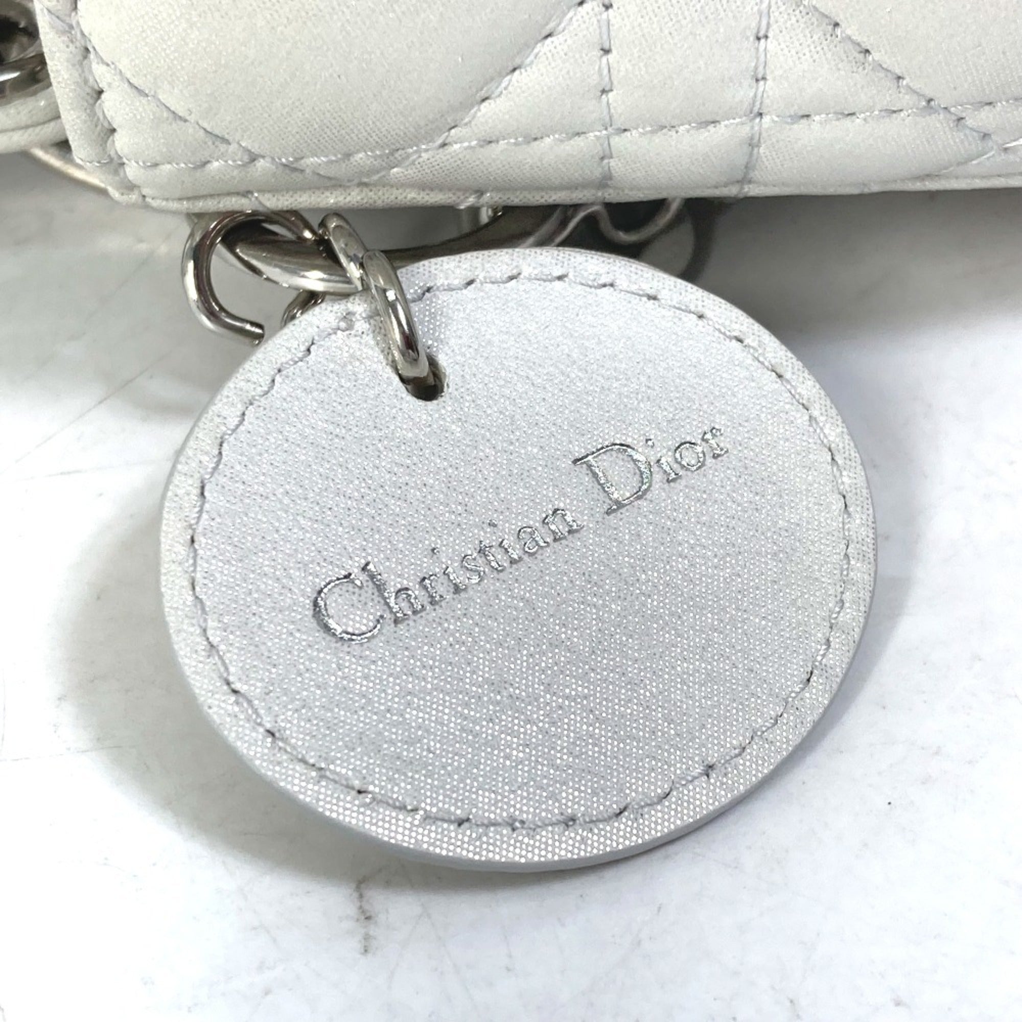 Christian Dior Lady Dior Metallic Gray Leather Handbag Shoulder Bag (Pre-Owned)