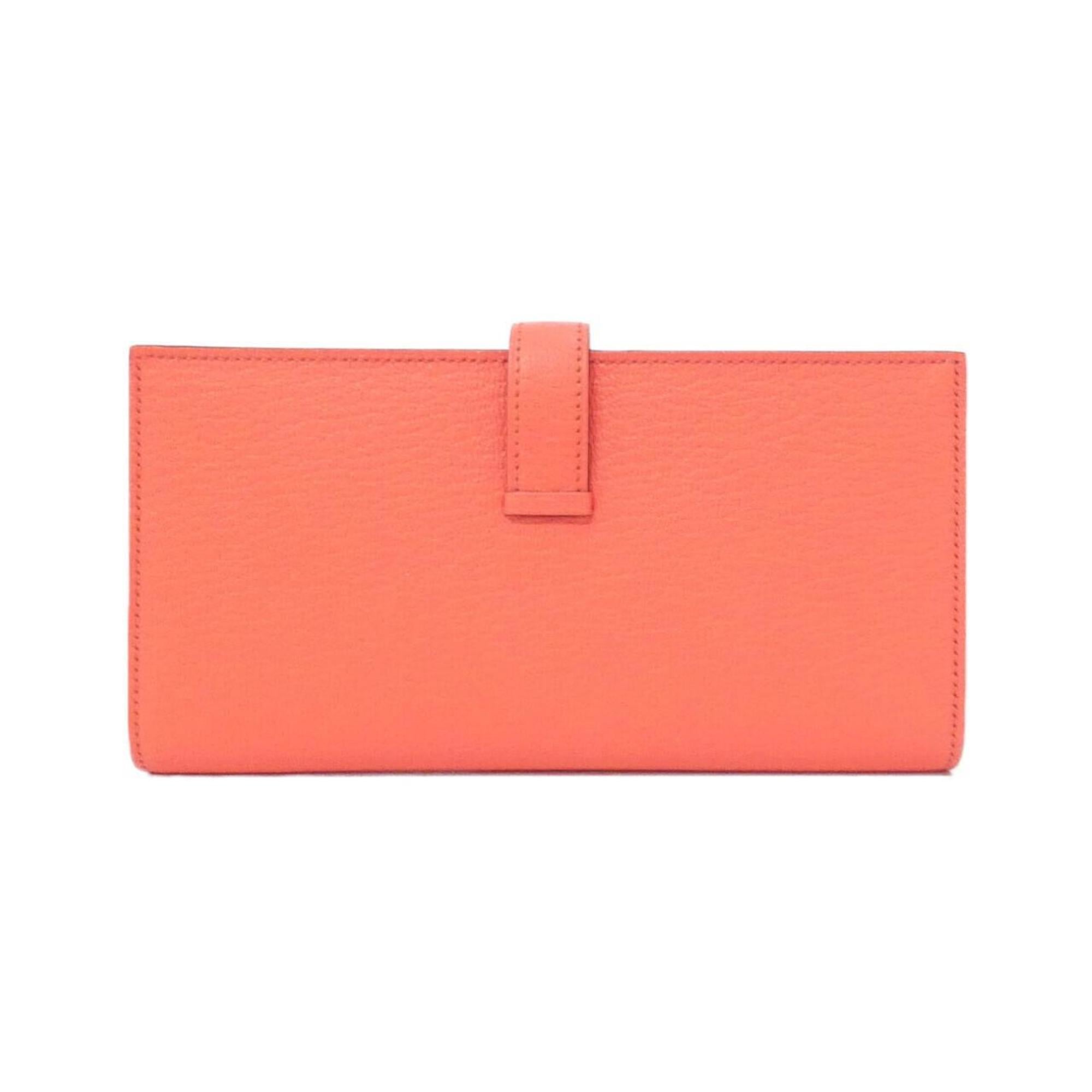 Hermes Pink Pink Orange Soufre Chevre Leather Long Wallet (Bi-Fold) (Pre-Owned)