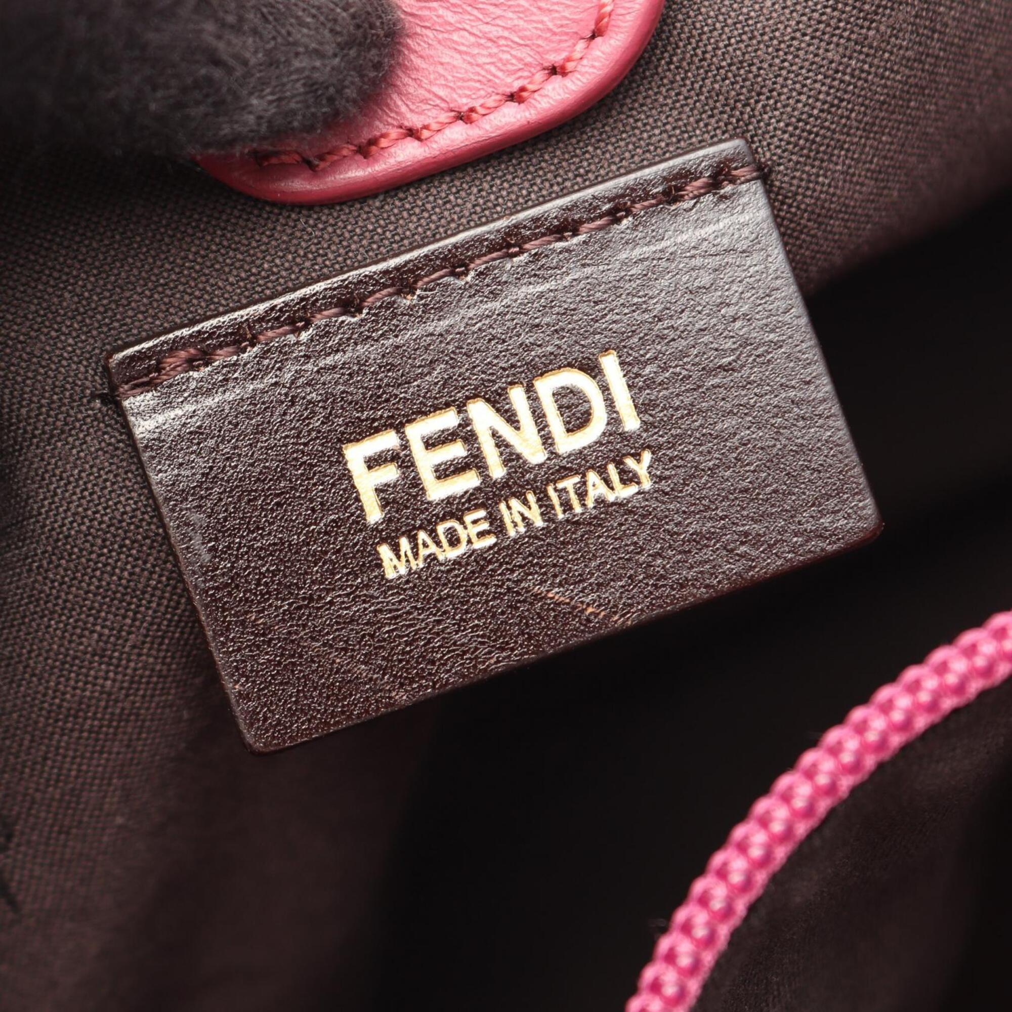 Fendi Beige Pink Canvas Leather Handbag Shoulder Bag (Pre-Owned)