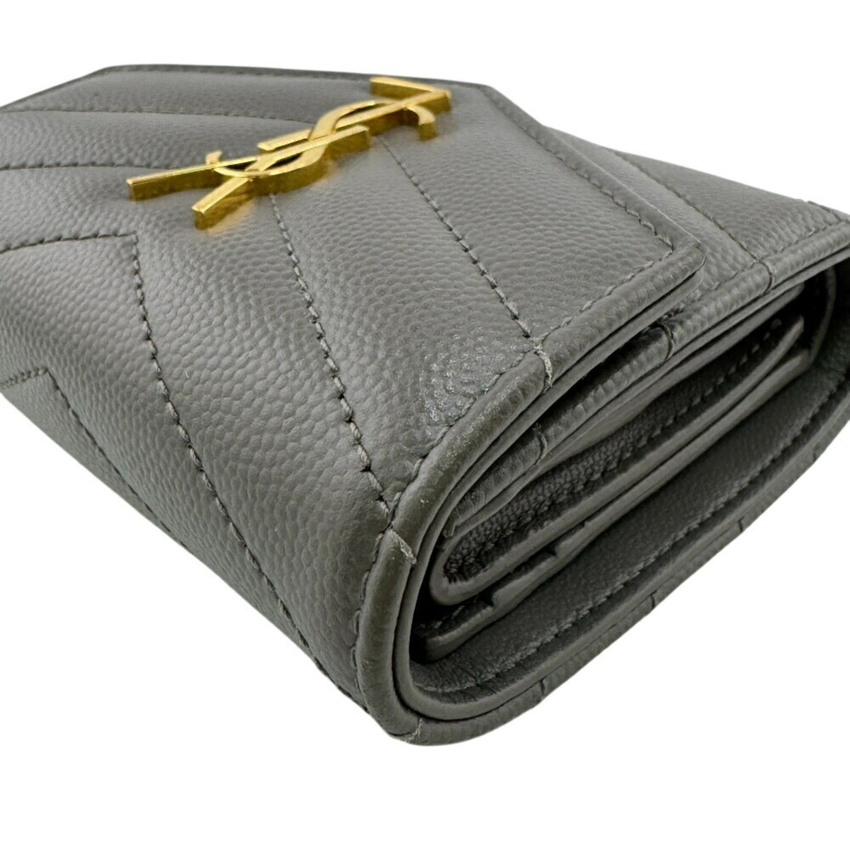 Saint Laurent Gray Leather Wallet (Tri-Fold) (Pre-Owned)