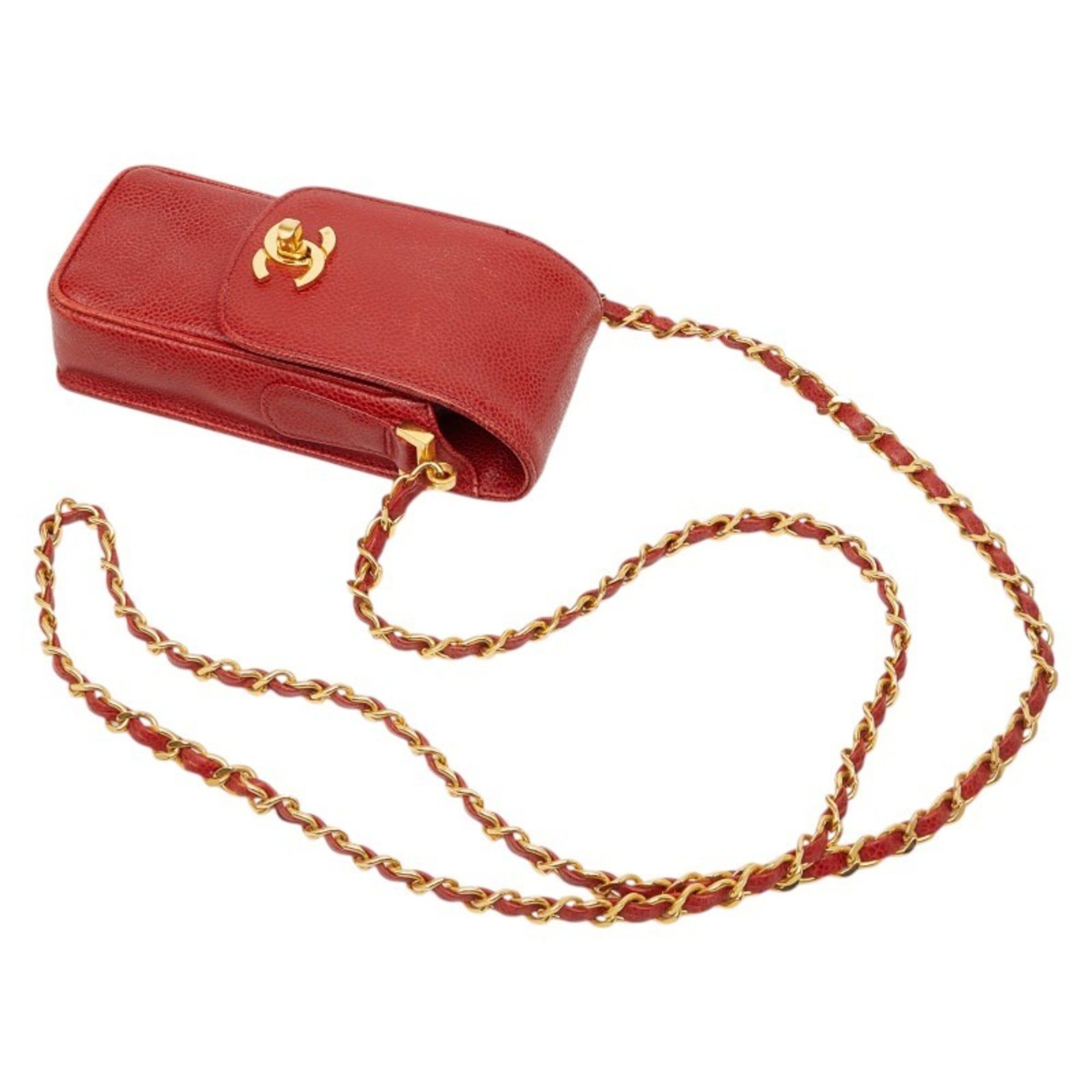Chanel Red Color Grained Calfskin Pouch Shoulder Bag (Pre-Owned)