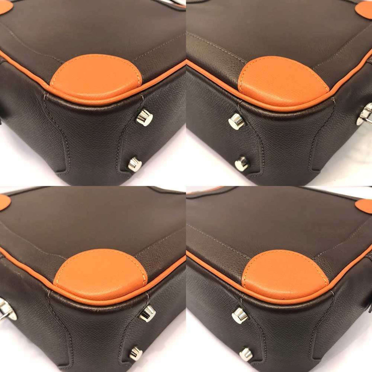 Hermes Dark Brown Orange Epsom Leather Handbag Pouch (Pre-Owned)