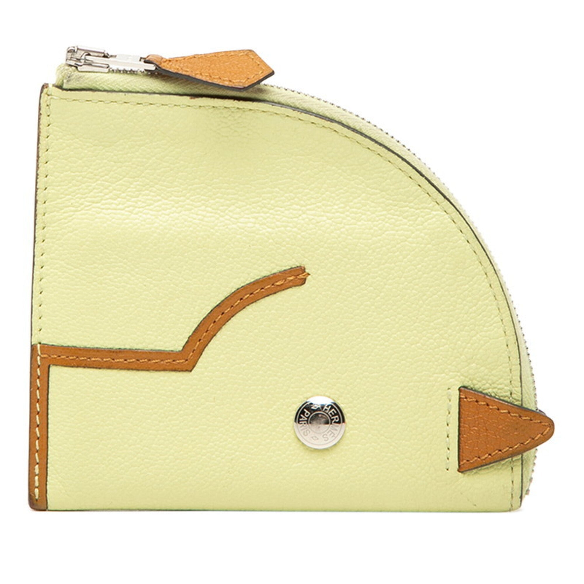 Hermes Brown Yellow Chevre Leather Coin Purse/Coin Case (Pre-Owned)