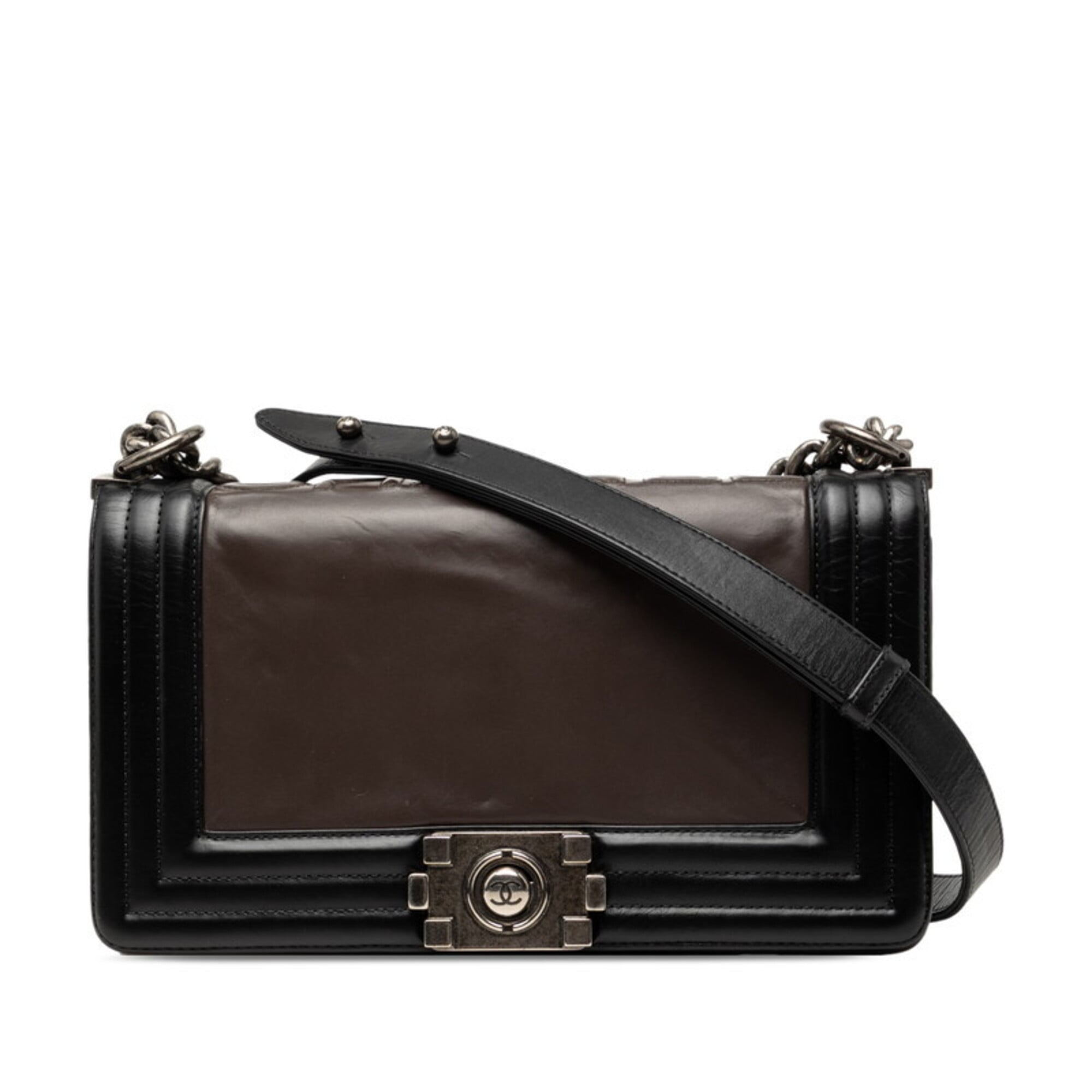 Chanel Black Brown Leather Shoulder Bag (Pre-Owned)