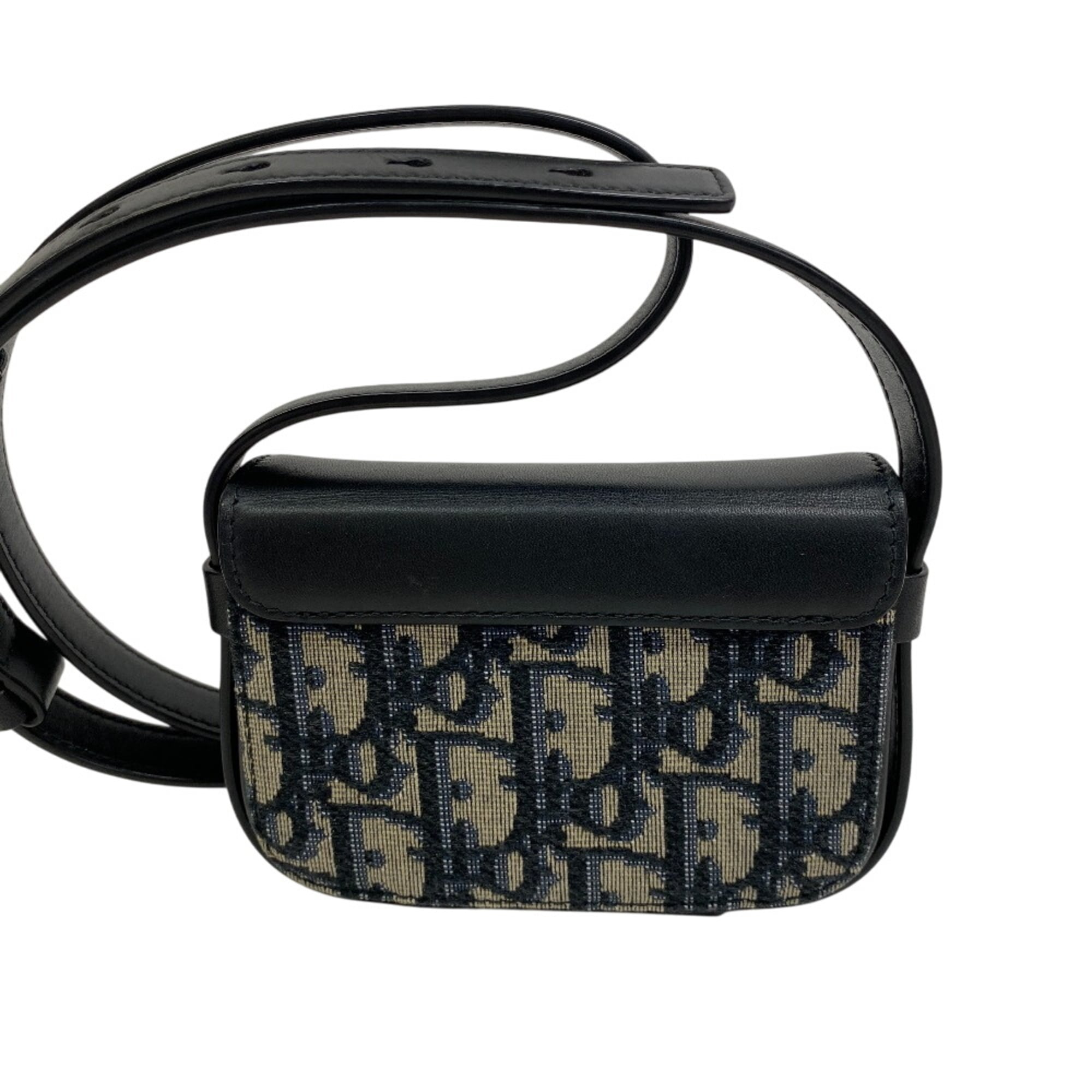 Christian Dior Black Navy Canvas Leather Shoulder Bag (Pre-Owned)