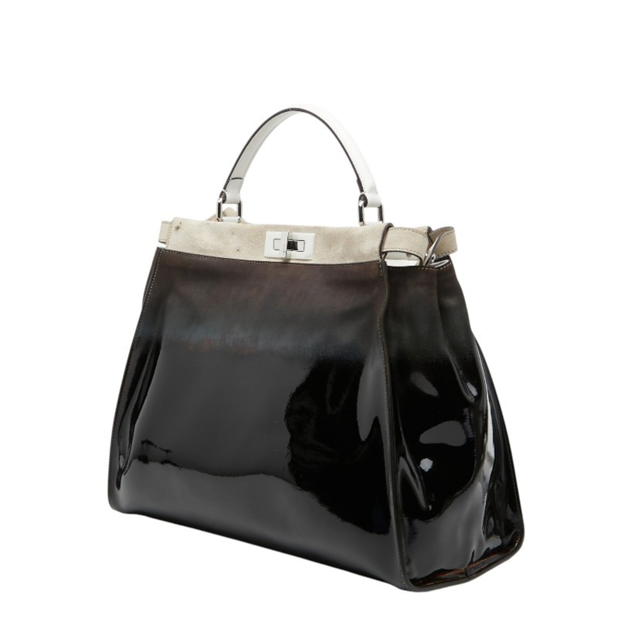 Fendi Peekaboo Beige Brown Patent Leather Suede Handbag Shoulder Bag (Pre-Owned)