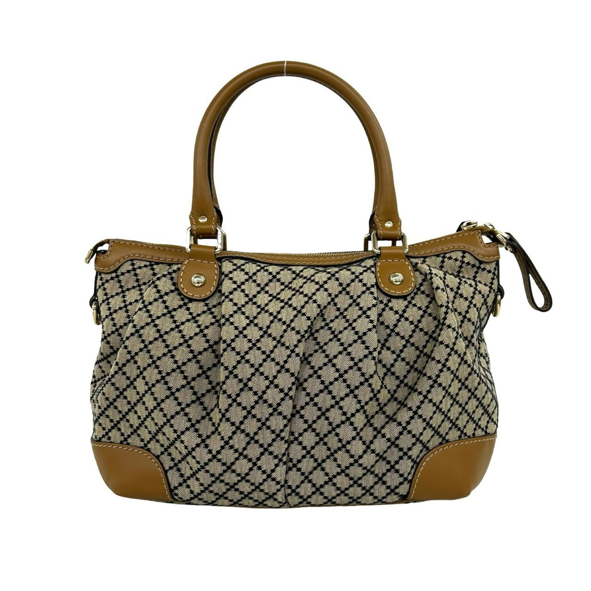 Gucci Beige Black Canvas Leather Handbag Shoulder Bag (Pre-Owned)
