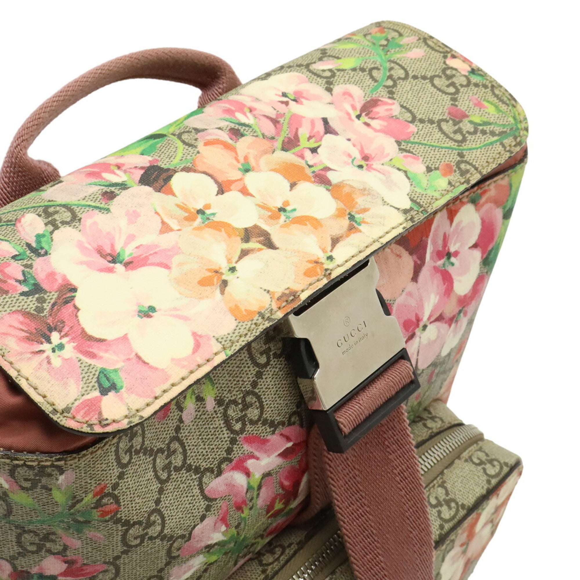 Gucci Gg Blooms Beige Pink Multi-Color Gg Supreme Suede Backpack (Pre-Owned)