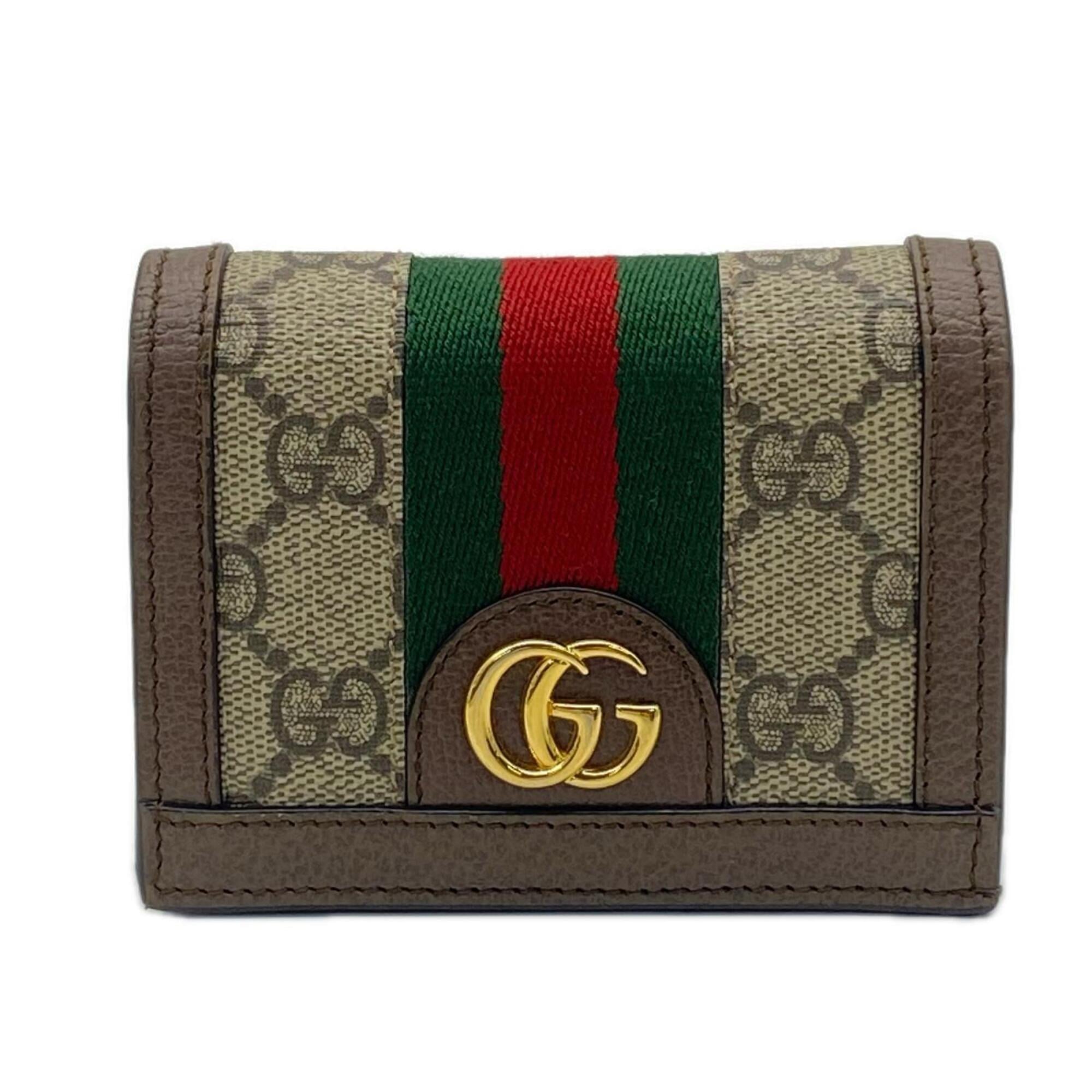 Gucci Ophidia Beige Brown Multi-Color Coated Canvas Leather Wallet (Bi-Fold) (Pre-Owned)