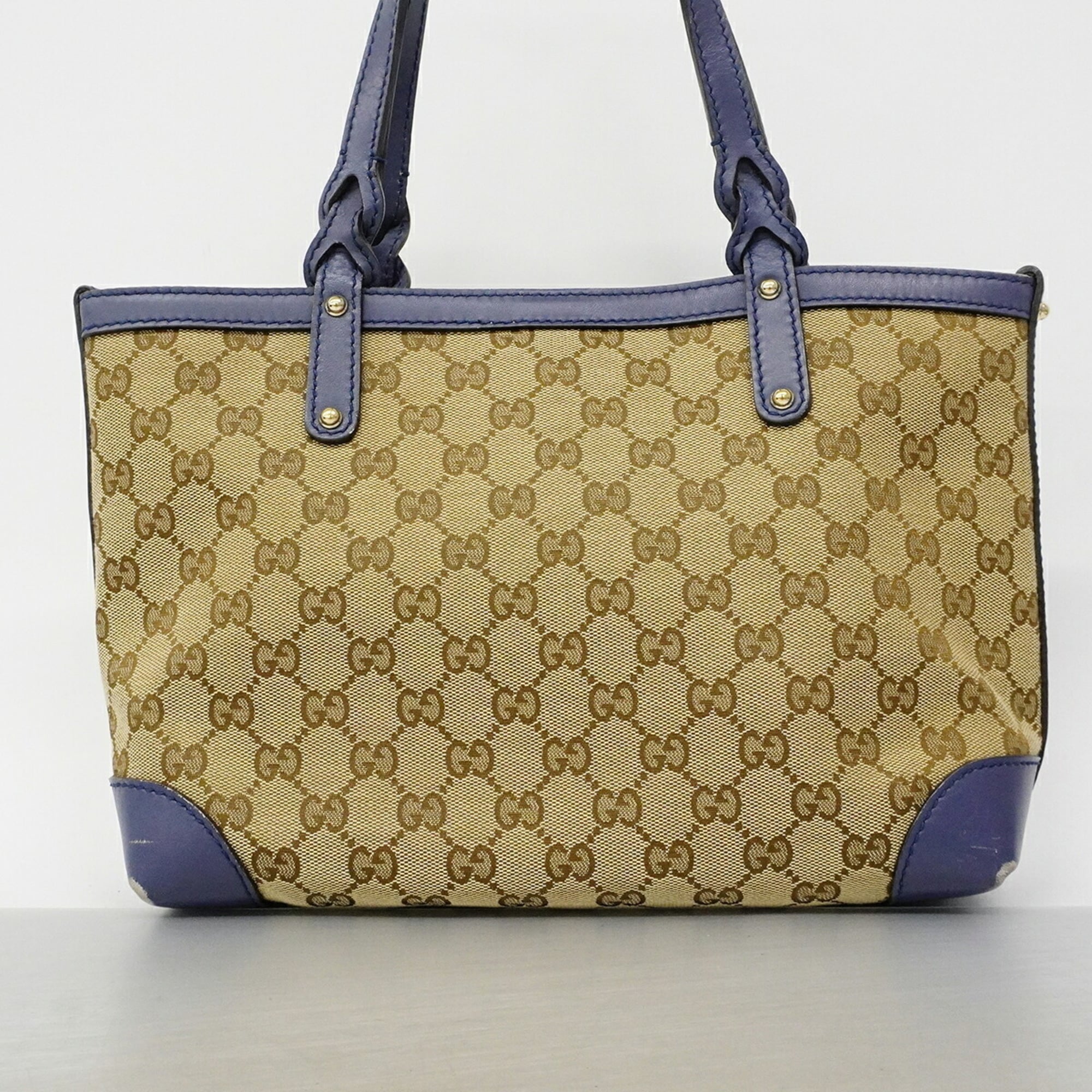Gucci Beige Blue Canvas Tote Bag (Pre-Owned)