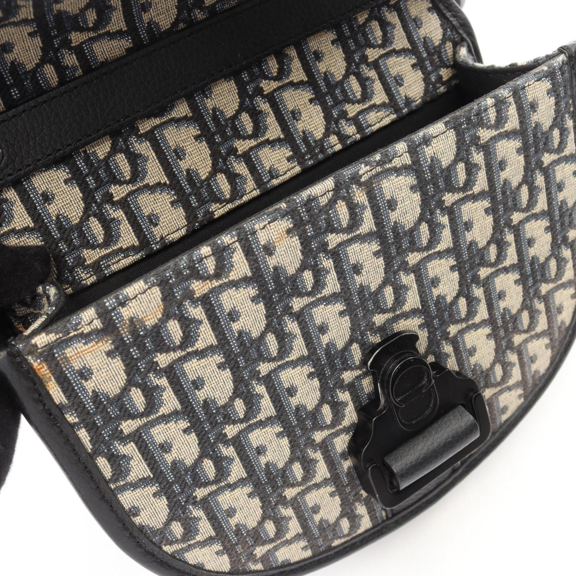 Christian Dior Ivory Navy Canvas Leather Handbag Shoulder Bag (Pre-Owned)