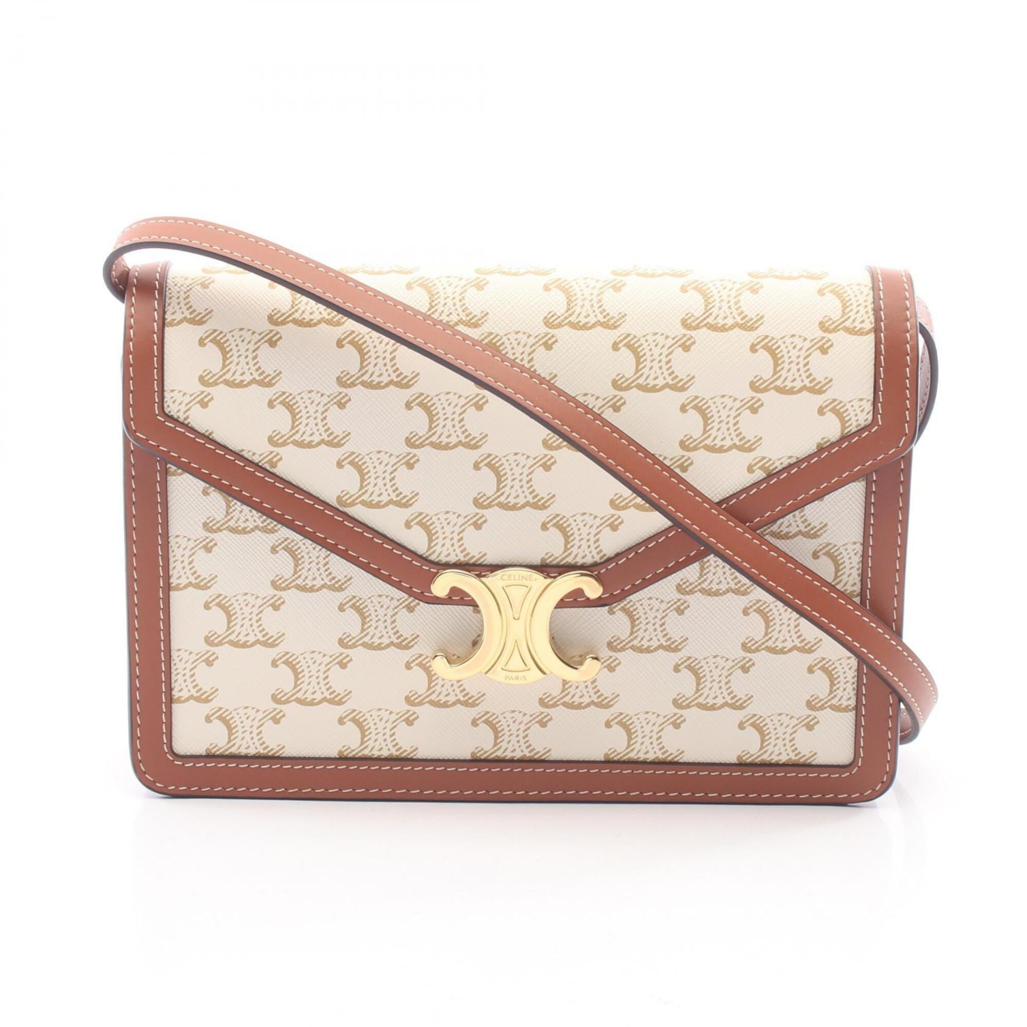 Celine Brown White Pvc Coated Canvas Leather Shoulder Bag (Pre-Owned)