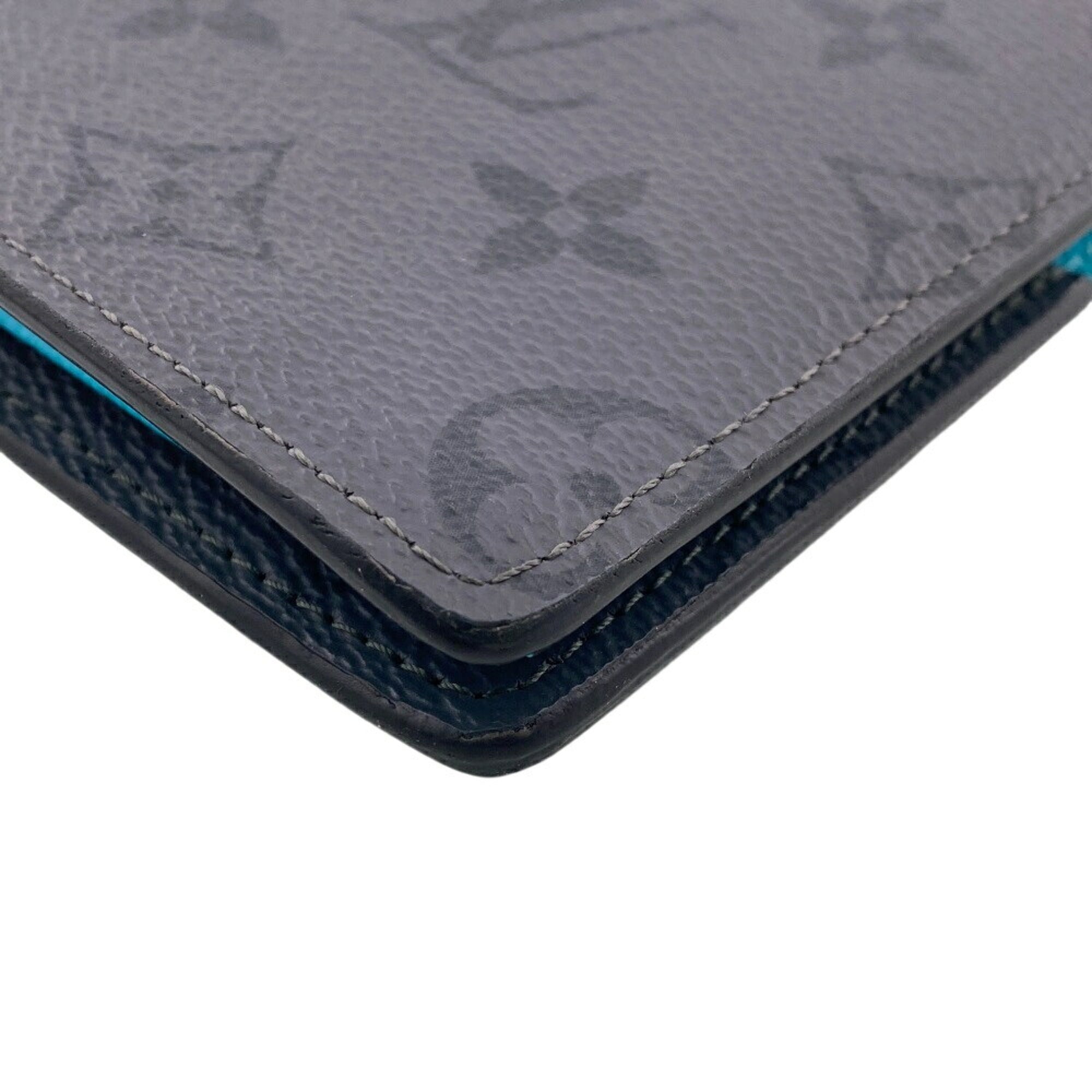 Louis Vuitton Monogram Eclipse Black Turquoise Leather Long Wallet (Bi-Fold) (Pre-Owned)