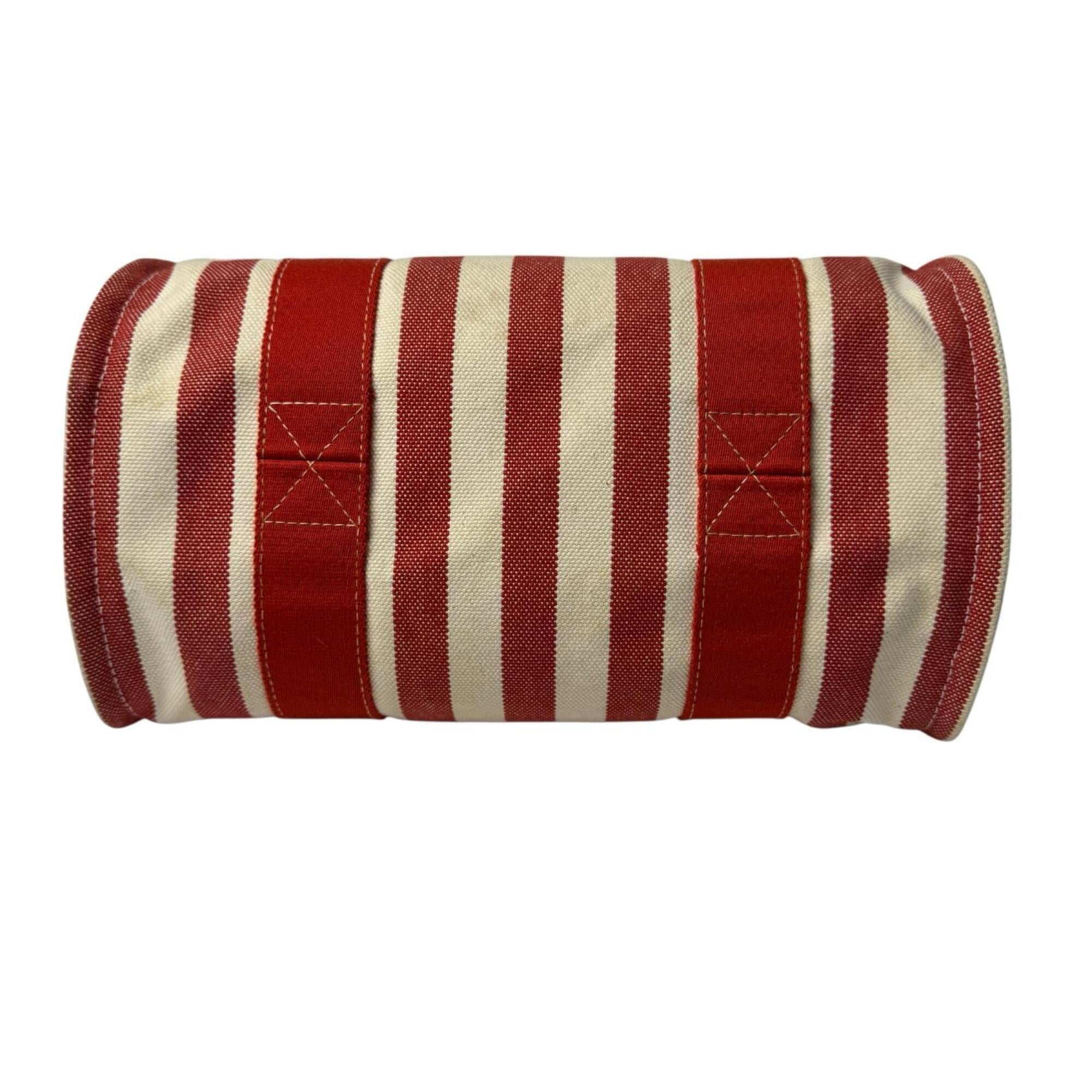 Hermes Cream Red Color Canvas Handbag Pouch Tote Bag (Pre-Owned)