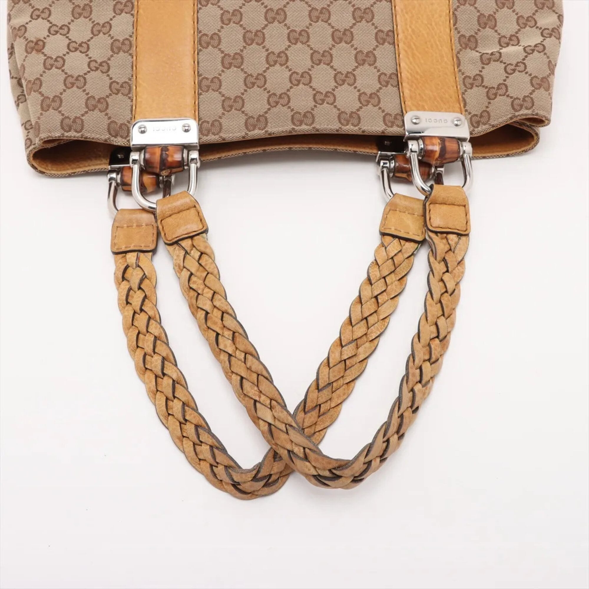 Gucci Beige Canvas Leather Handbag Tote Bag (Pre-Owned)