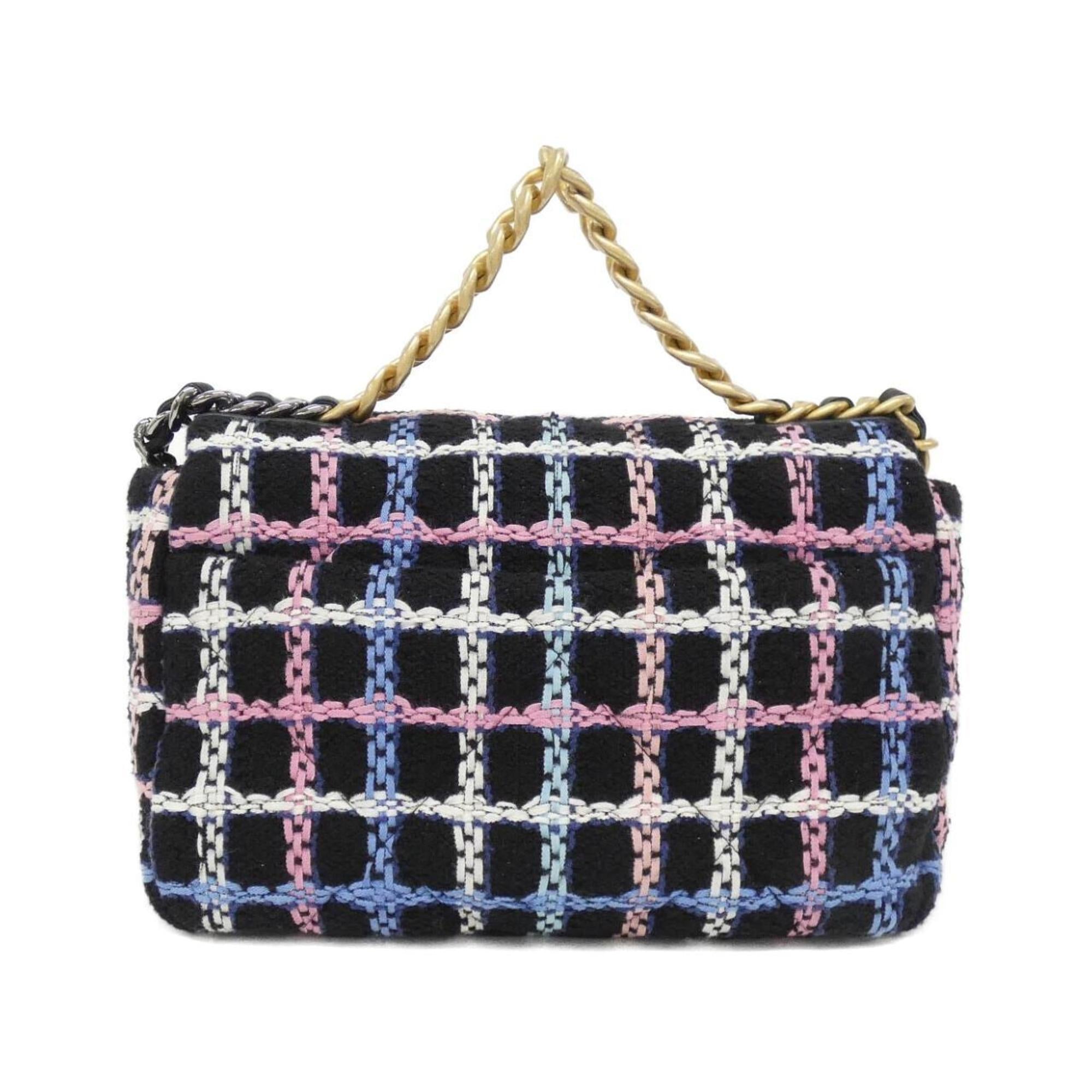 Chanel Black Blue Pink White Tweed Shoulder Bag (Pre-Owned)