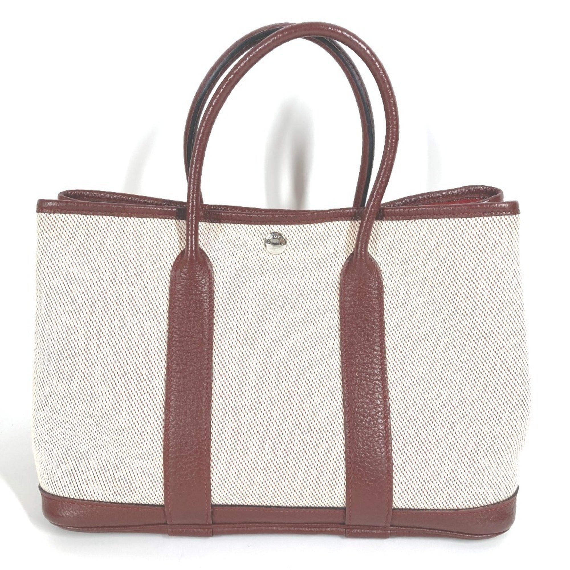 Hermes Garden Beige Wine Toile H Leather Handbag Tote Bag (Pre-Owned)