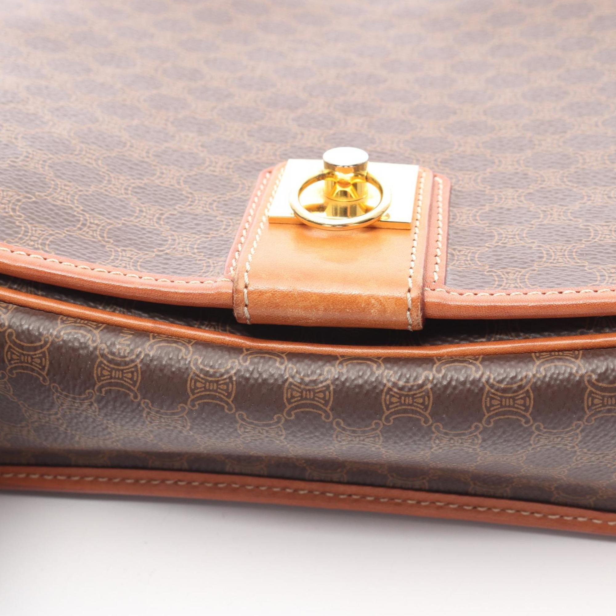 Celine Brown Coated Canvas Leather Shoulder Bag (Pre-Owned)