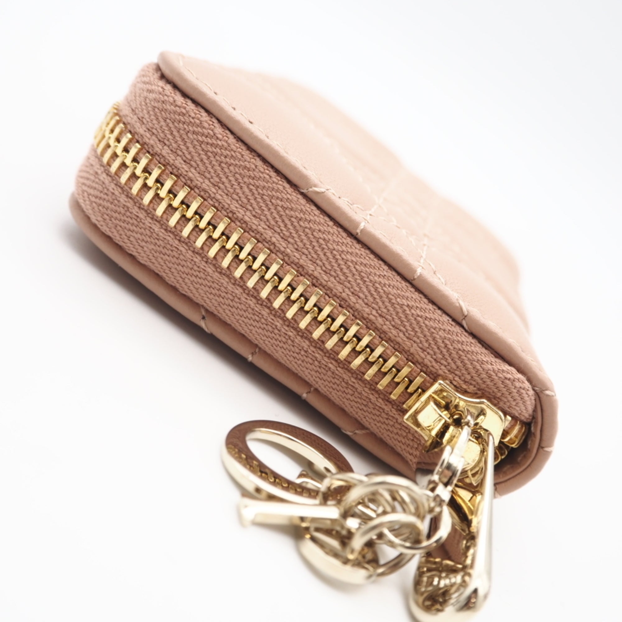 Christian Dior Lady Dior Pink Beige Leather Coin Purse/Coin Case (Pre-Owned)