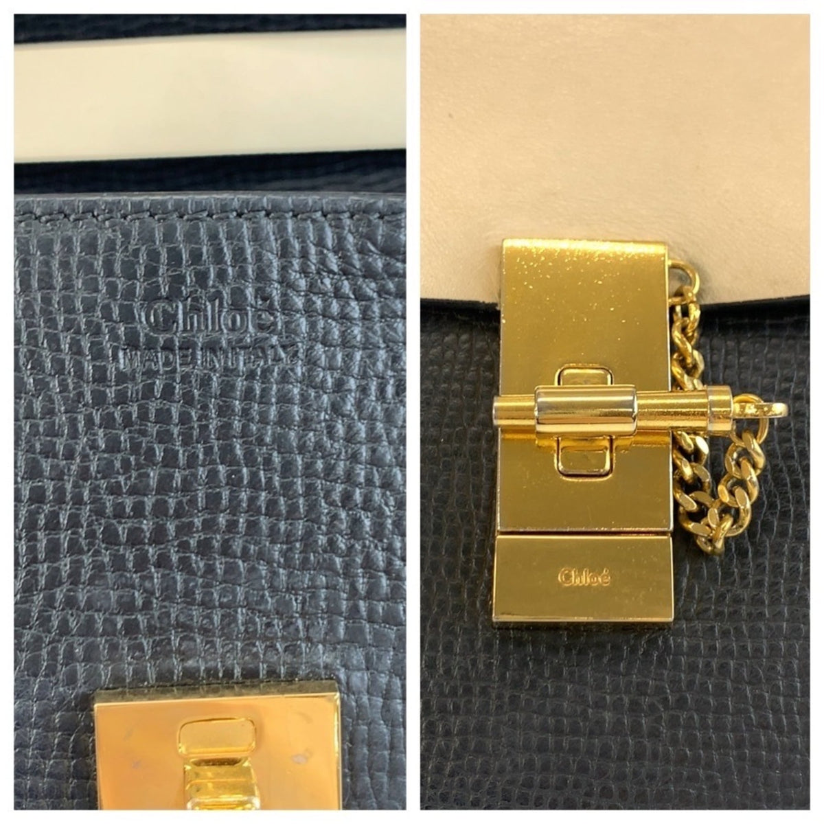Chloé Beige Black Leather Pochette Shoulder Bag (Pre-Owned)