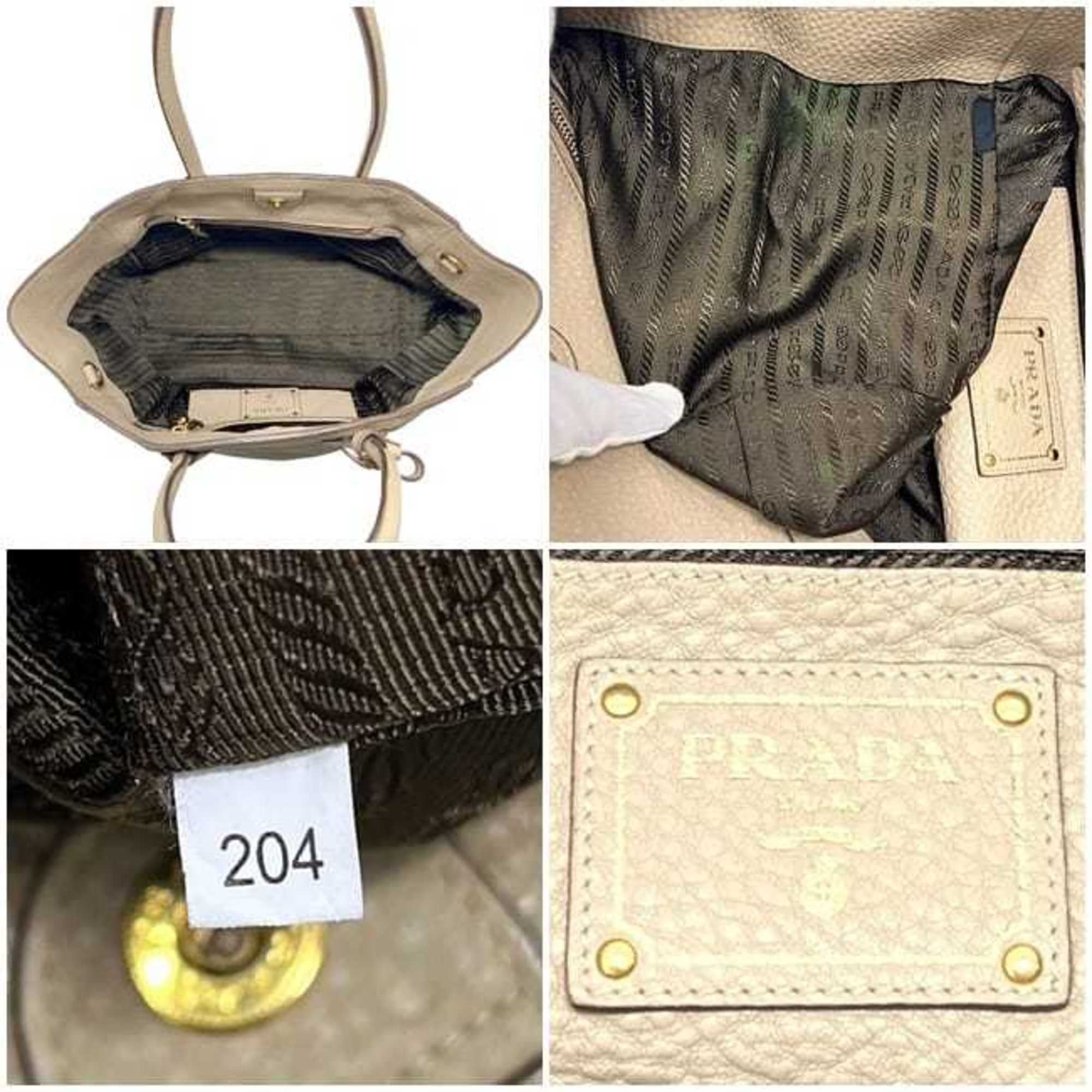 Prada Beige Leather Handbag Shoulder Bag (Pre-Owned)