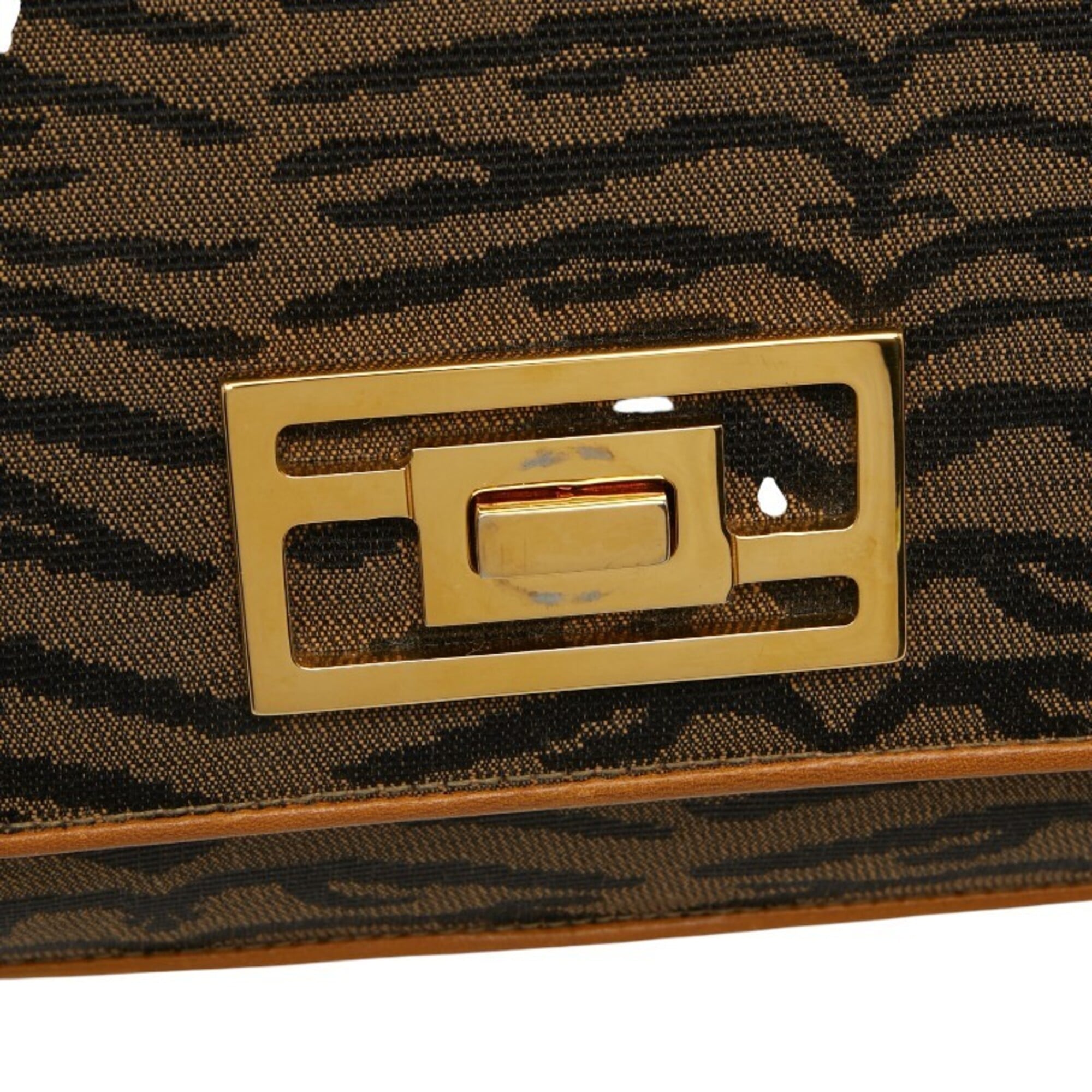 Fendi Black Brown Canvas Leather Handbag (Pre-Owned)
