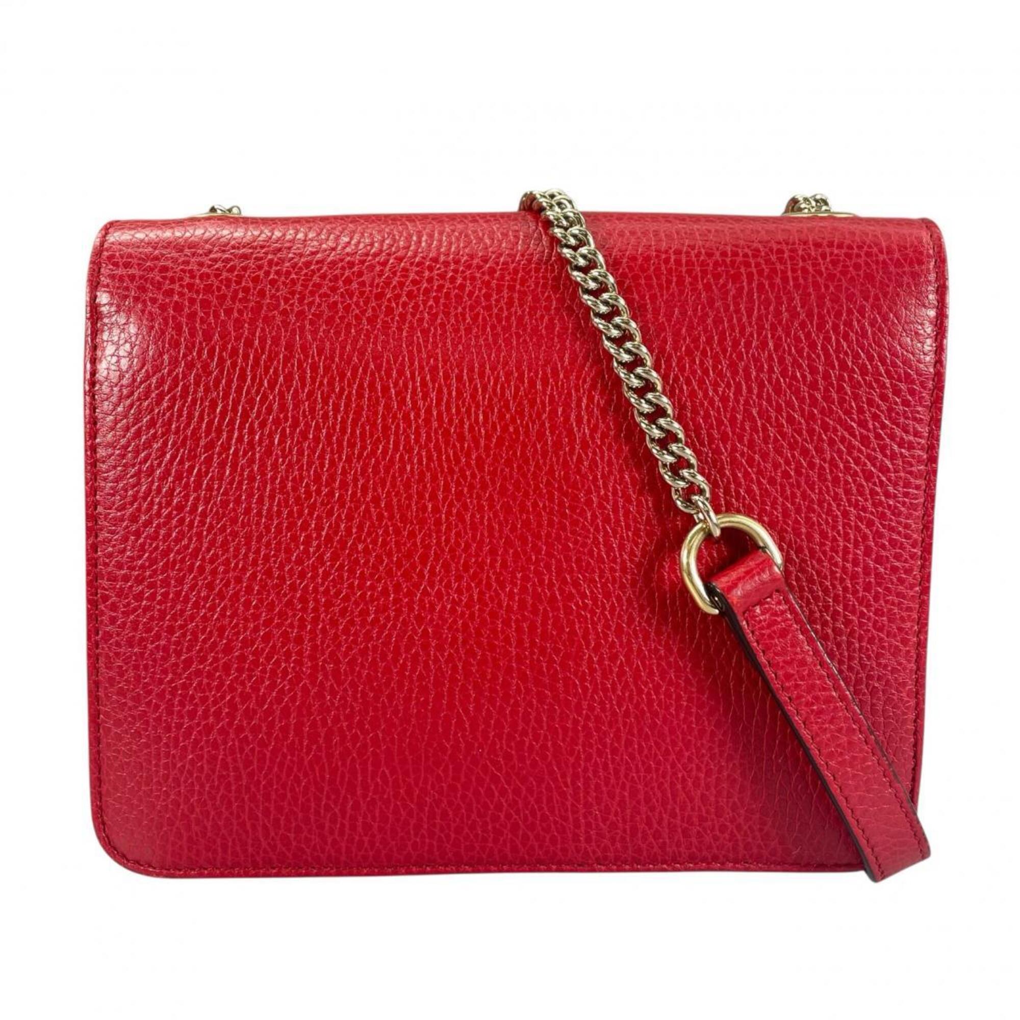 Gucci Red Color Leather Shoulder Bag (Pre-Owned)