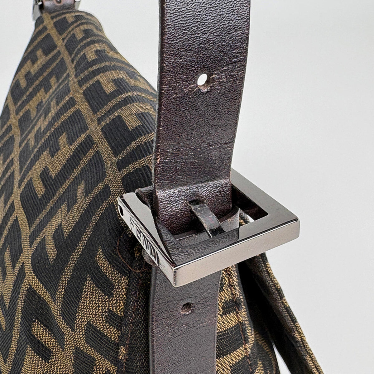 Fendi Zucca Brown Canvas Leather Shoulder Bag (Pre-Owned)