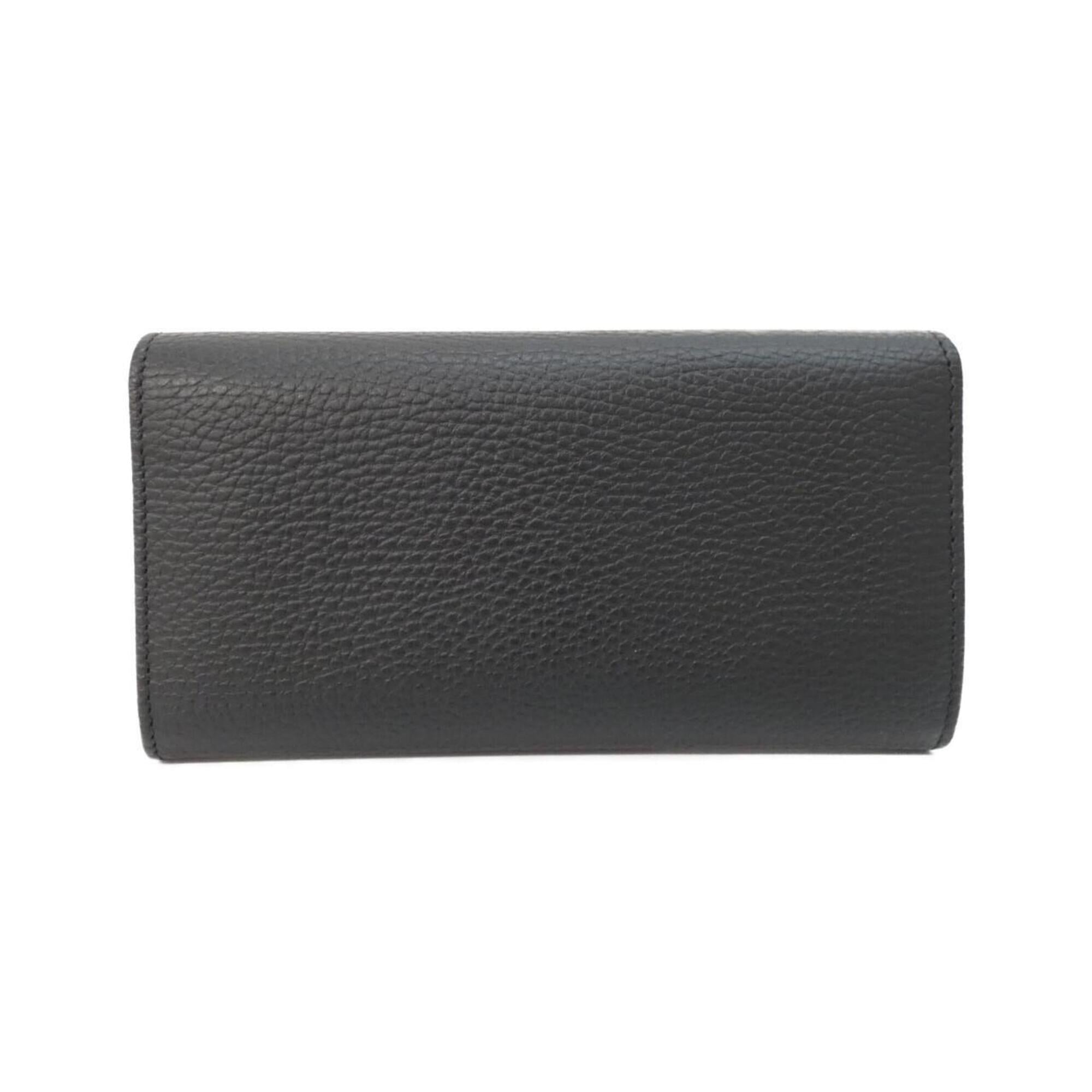 Gucci Black Red Color Leather Long Wallet (Bi-Fold) (Pre-Owned)