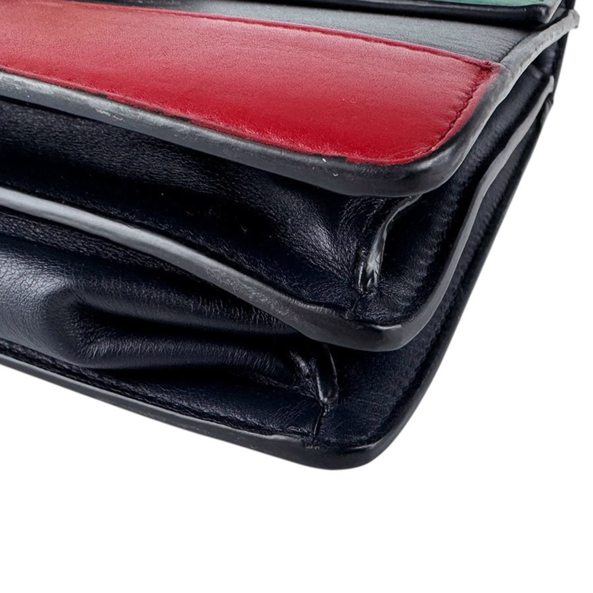Gucci Green Navy Red Color Leather Handbag Shoulder Bag (Pre-Owned)