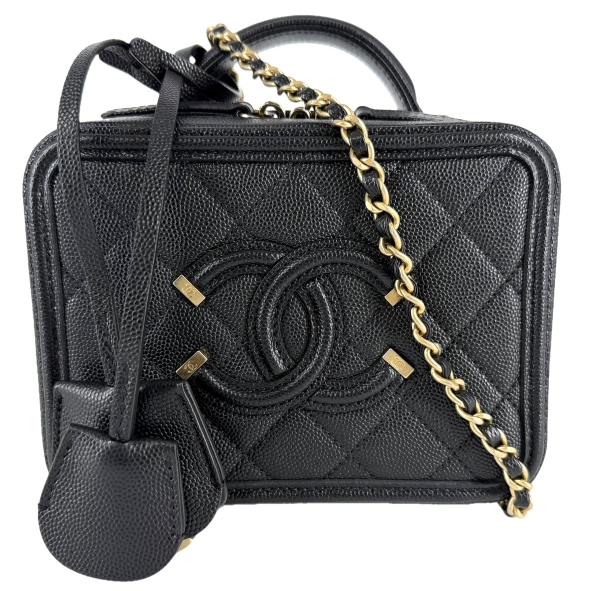 Chanel Matelasse Black Grained Calfskin Handbag Shoulder Bag Vanity Bag (Pre-Owned)