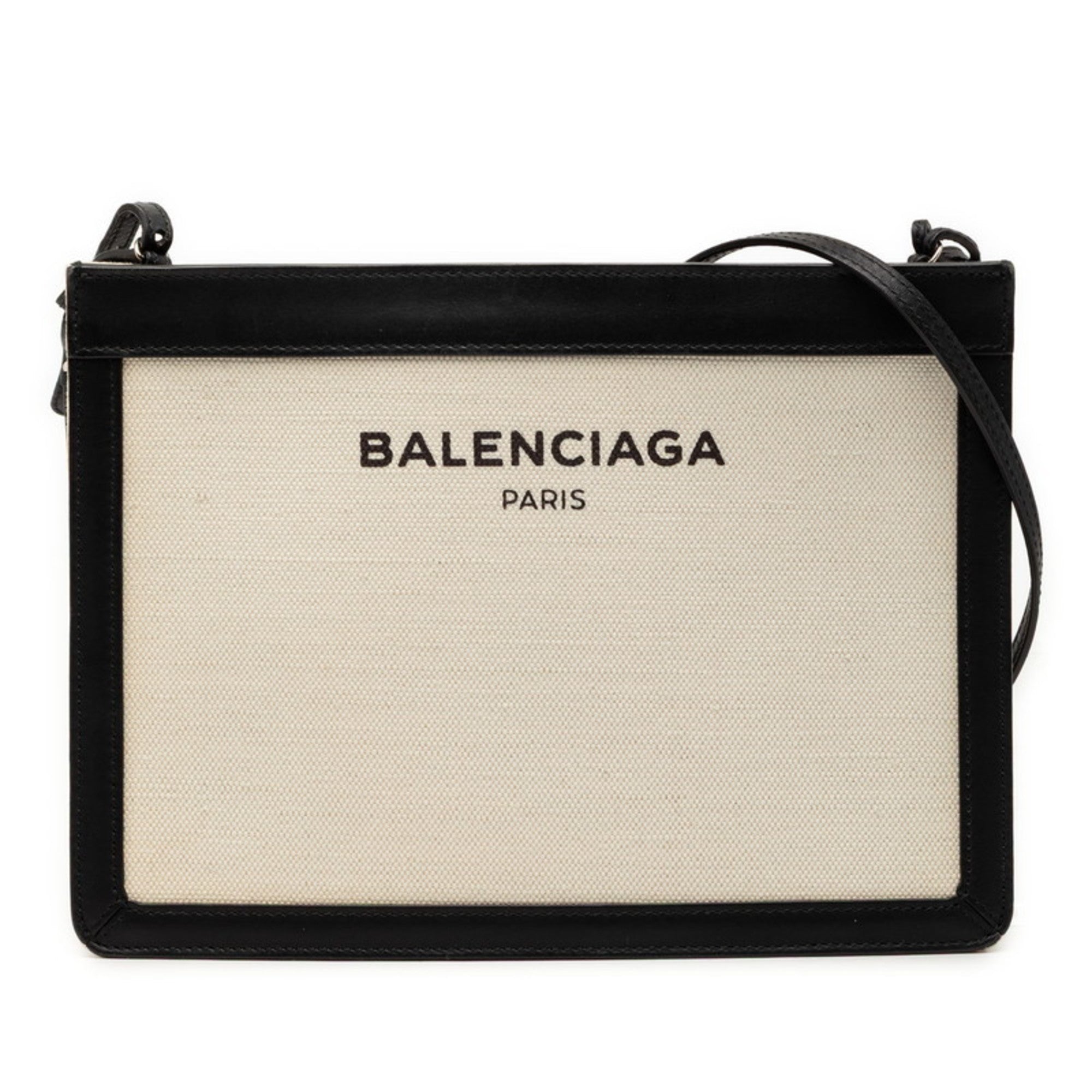 Balenciaga Black Ivory Canvas Leather Shoulder Bag (Pre-Owned)