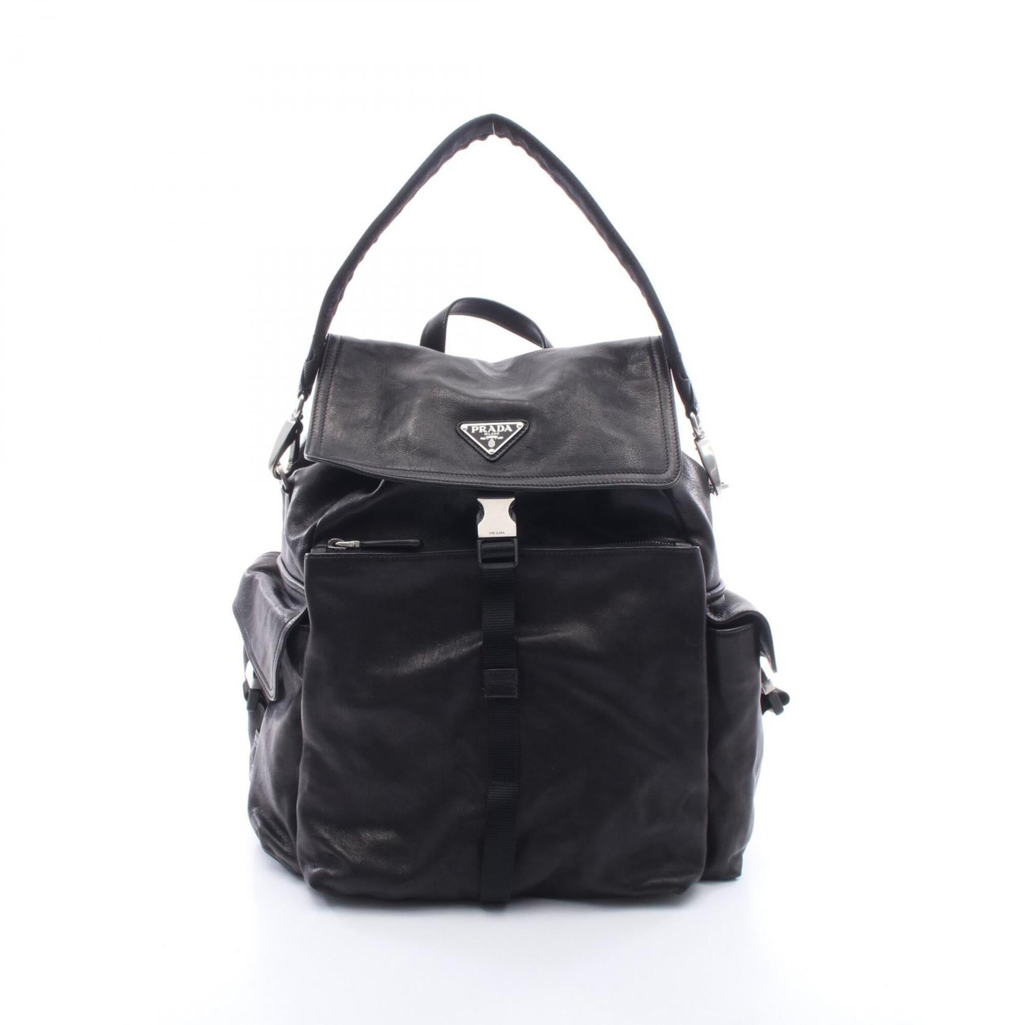 Prada Black Leather Backpack Handbag (Pre-Owned)