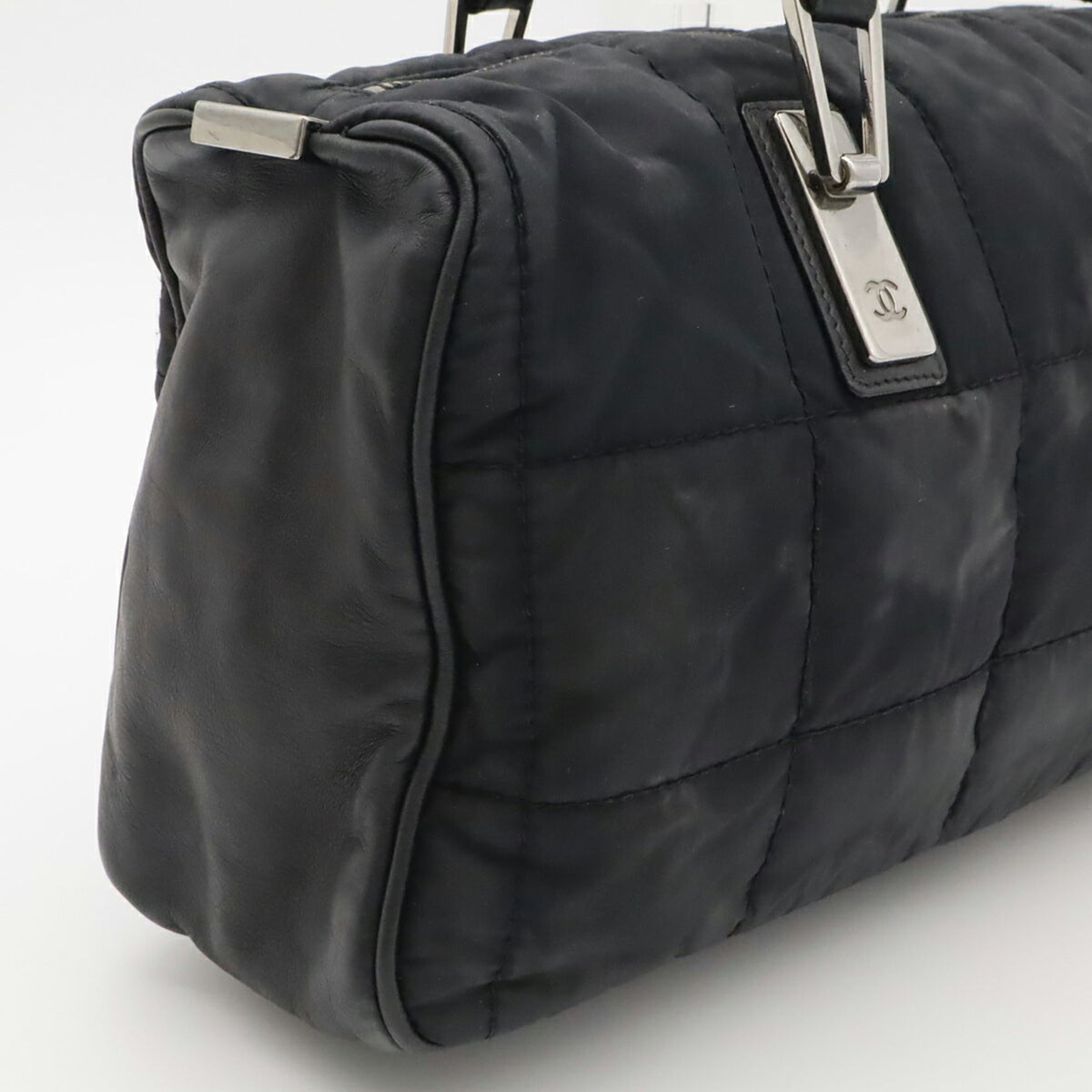Chanel Chocolate Bar Black Nylon Leather Handbag (Pre-Owned)
