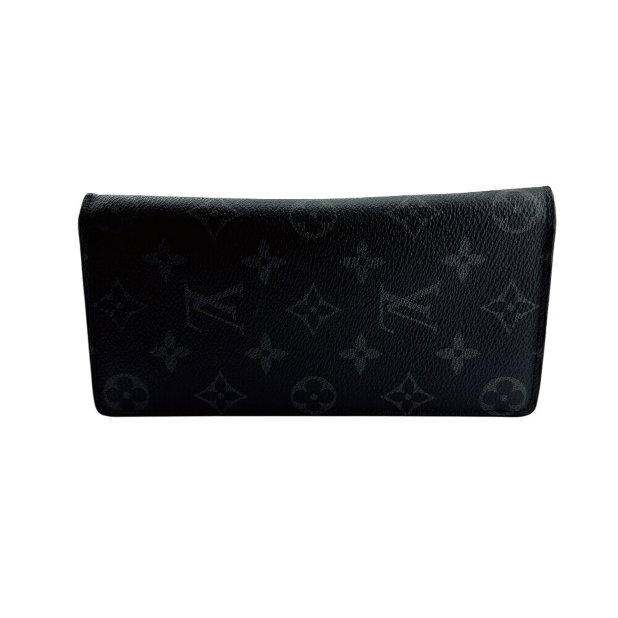 Louis Vuitton Monogram Eclipse Black Leather Long Wallet (Bi-Fold) (Pre-Owned)