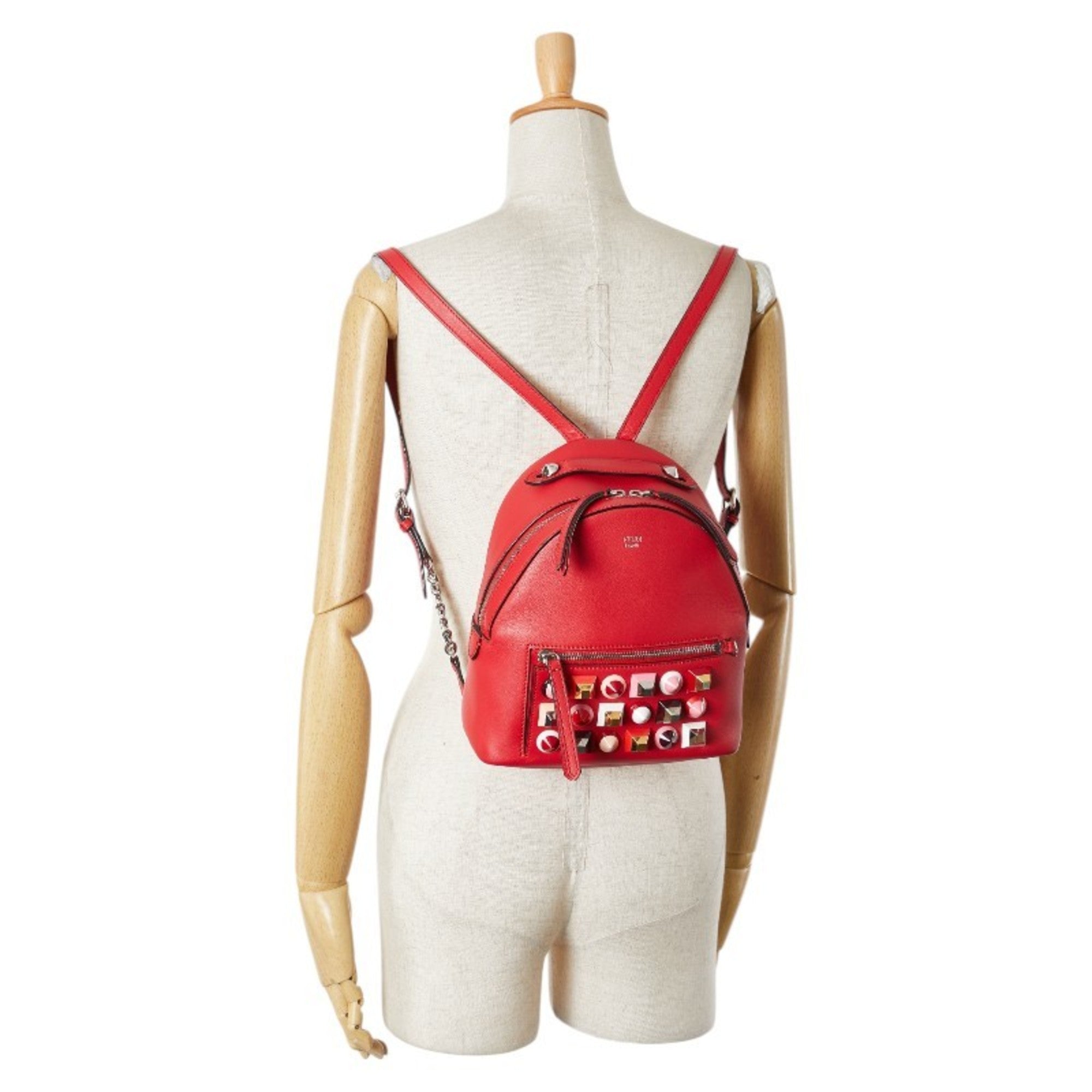 Fendi Red Color Leather Backpack (Pre-Owned)
