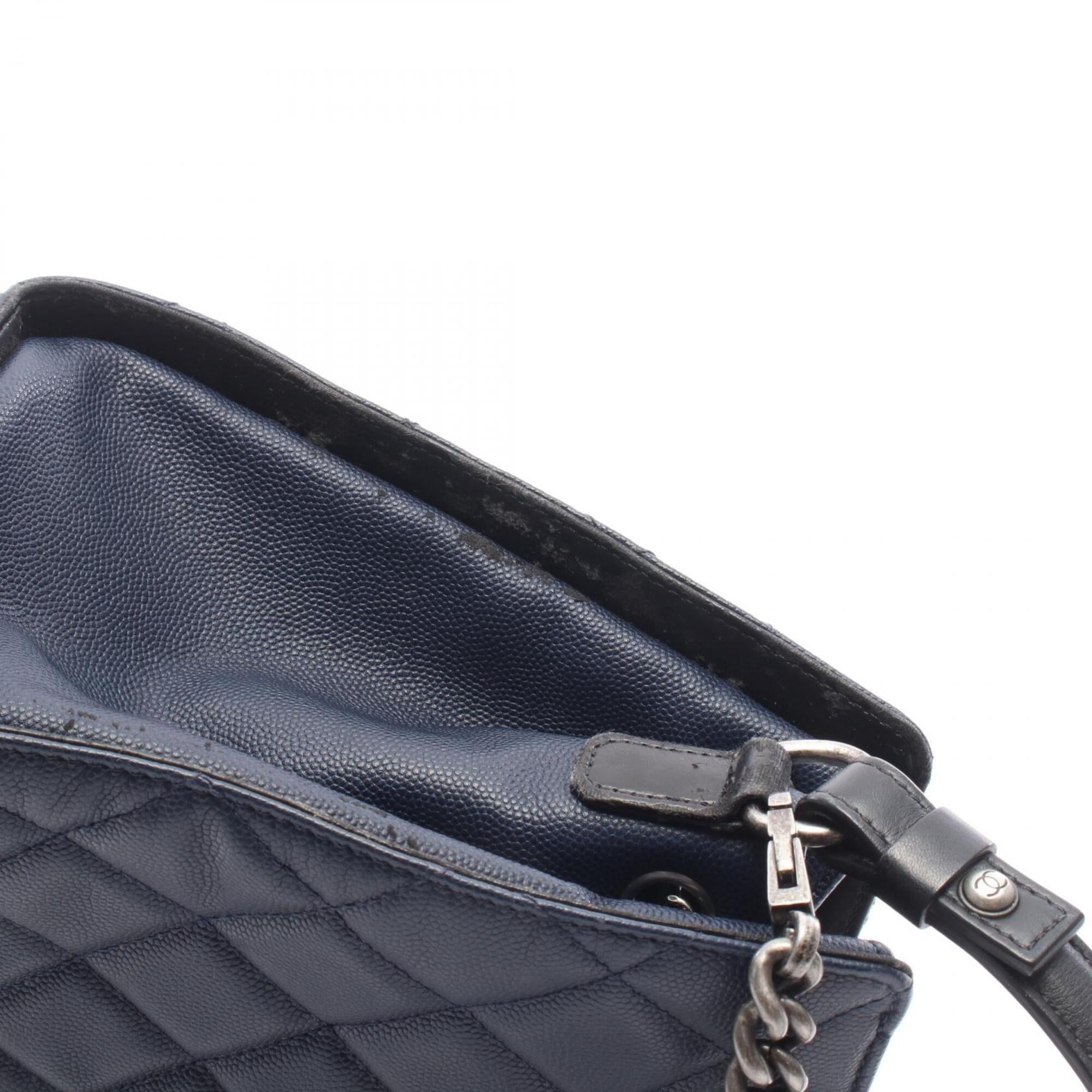 Chanel Black Navy Grained Calfskin Leather Handbag (Pre-Owned)
