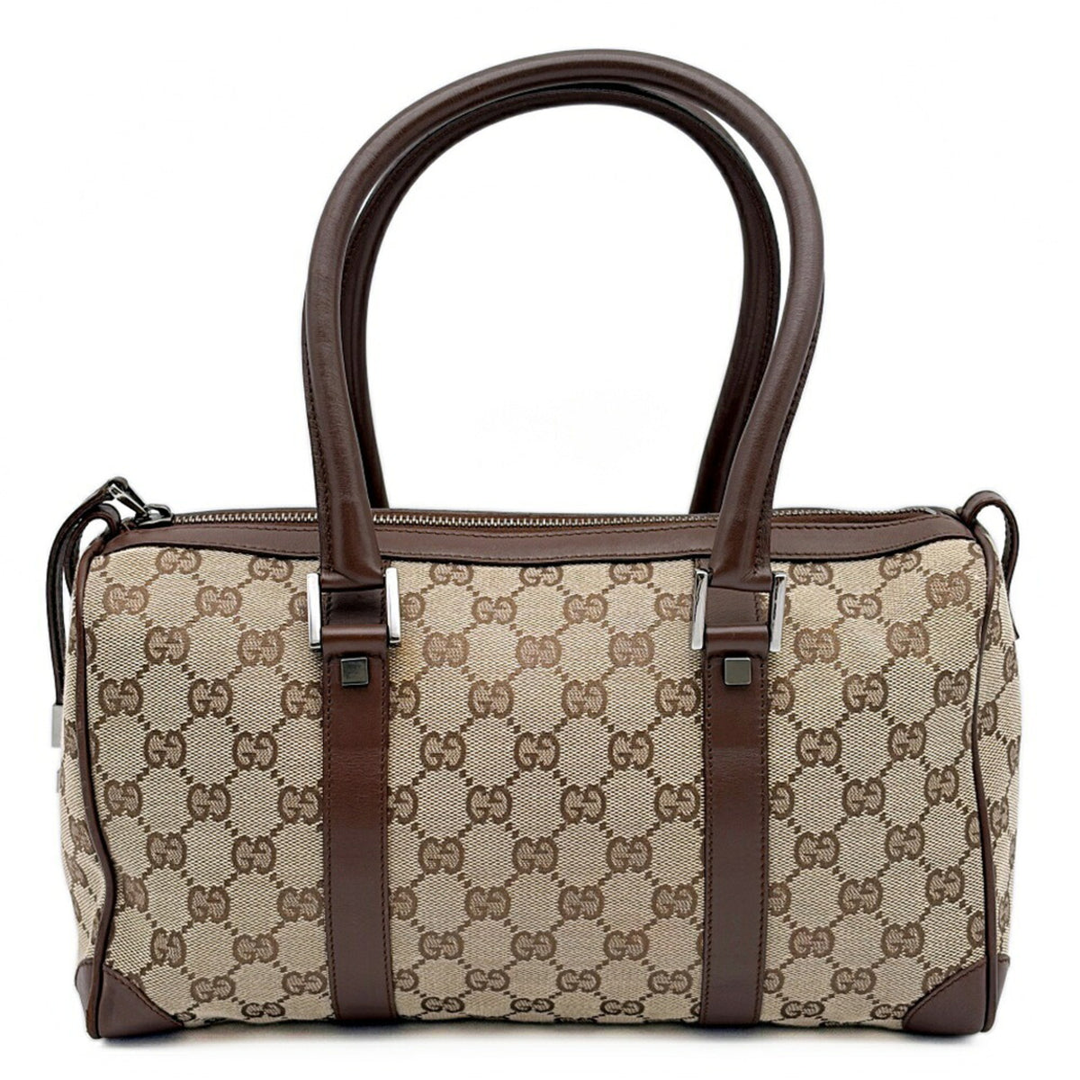 Gucci Beige Brown Gg Canvas Leather Handbag (Pre-Owned)