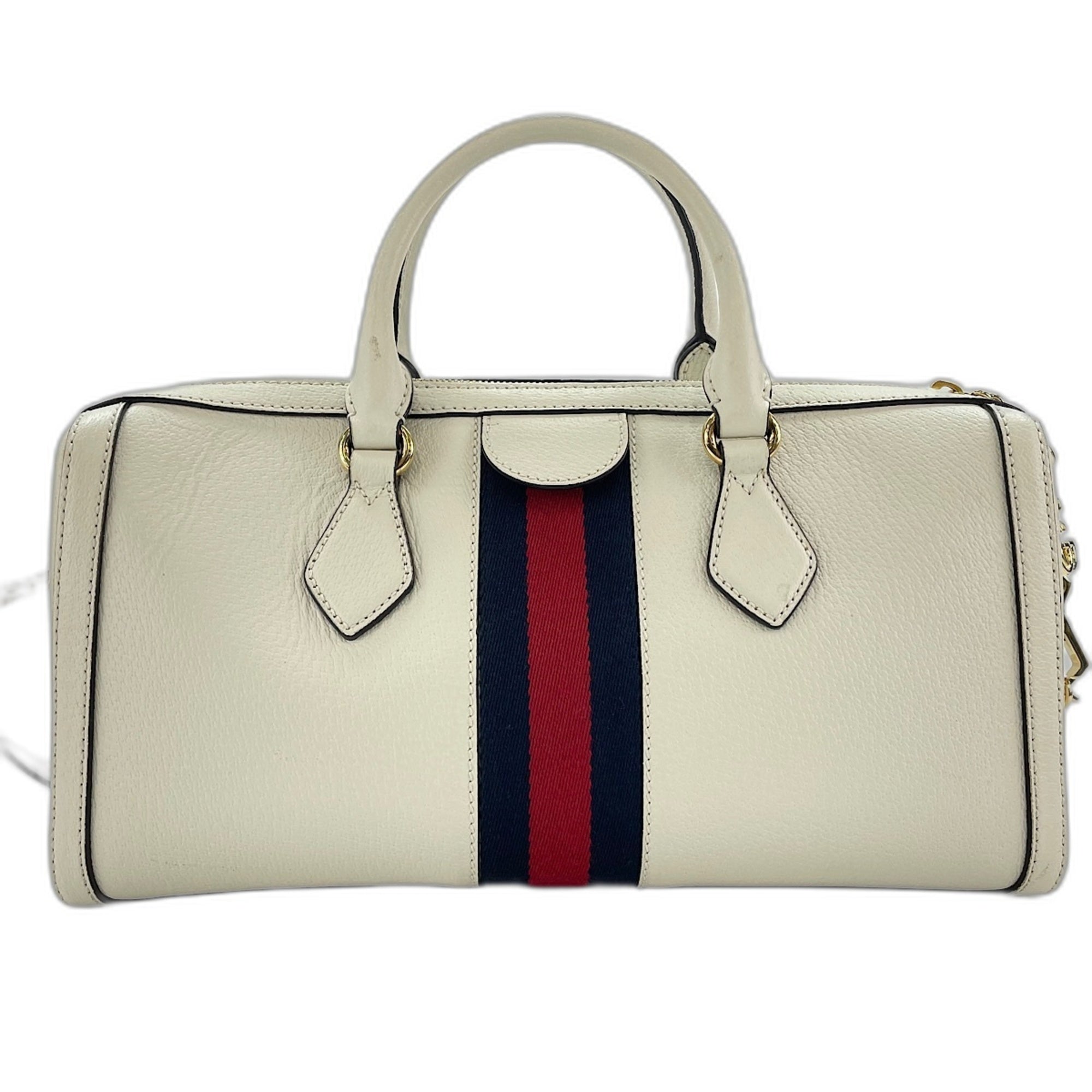 Gucci White Leather Boston Bag Handbag (Pre-Owned)