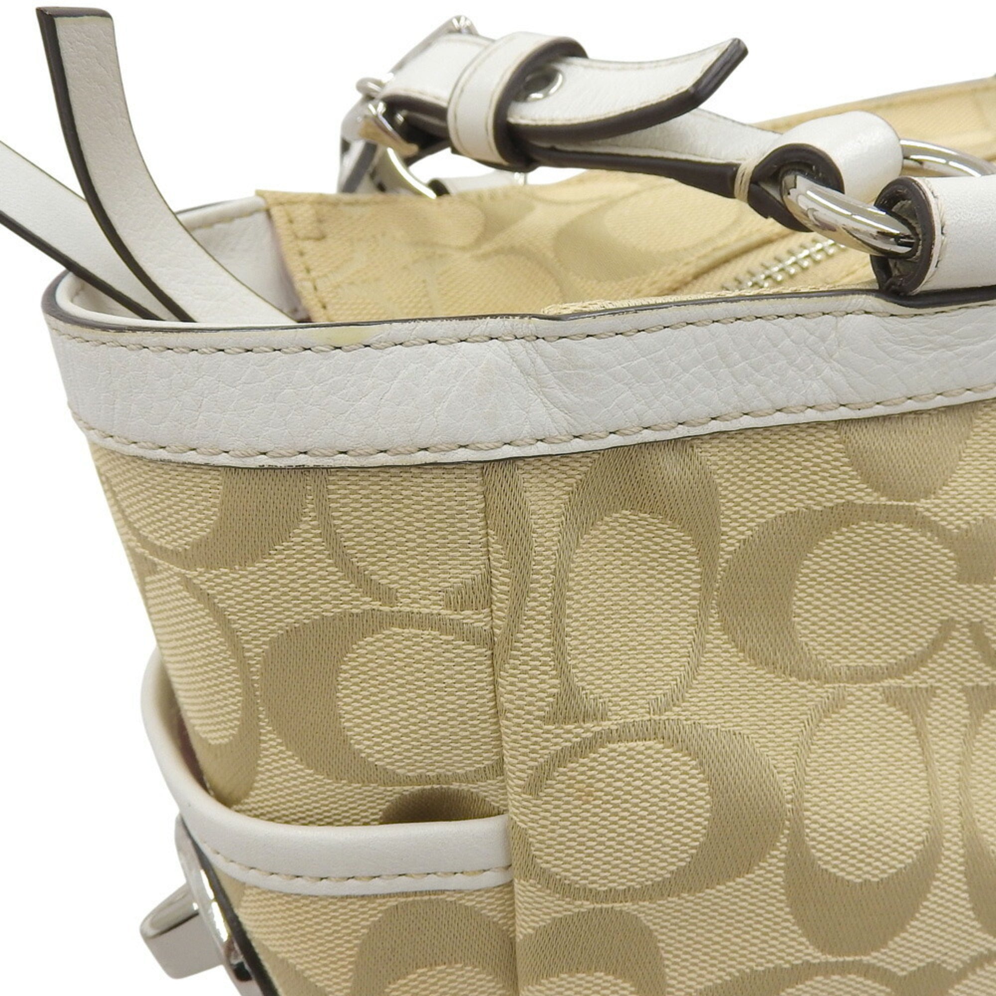 Coach Beige White Signature Line Handbag Tote Bag (Pre-Owned)