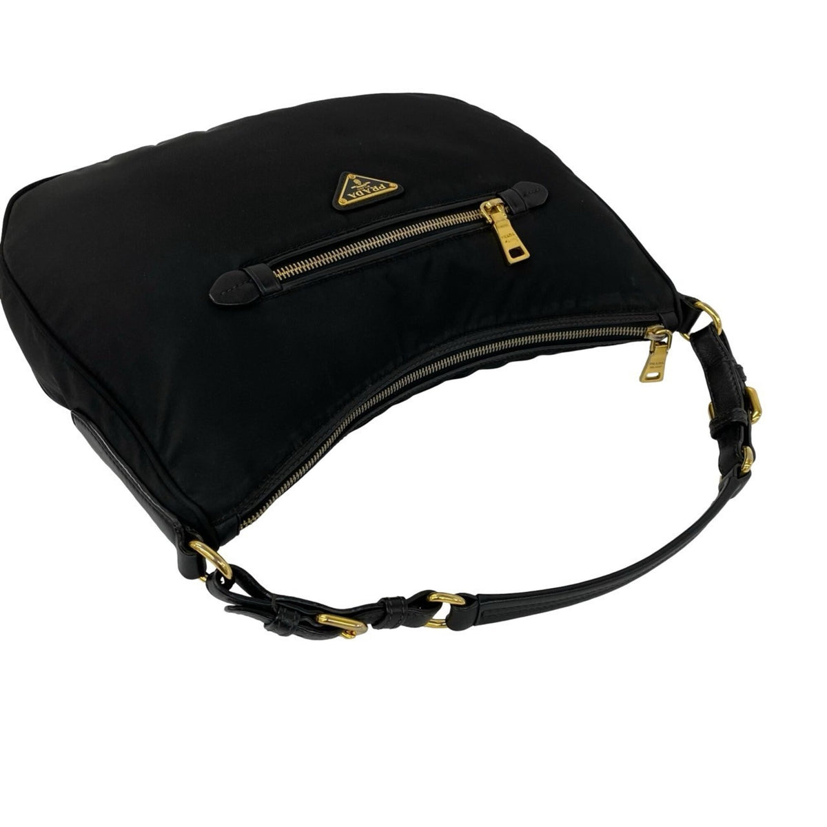 Prada Black Nylon Leather Handbag Shoulder Bag (Pre-Owned)