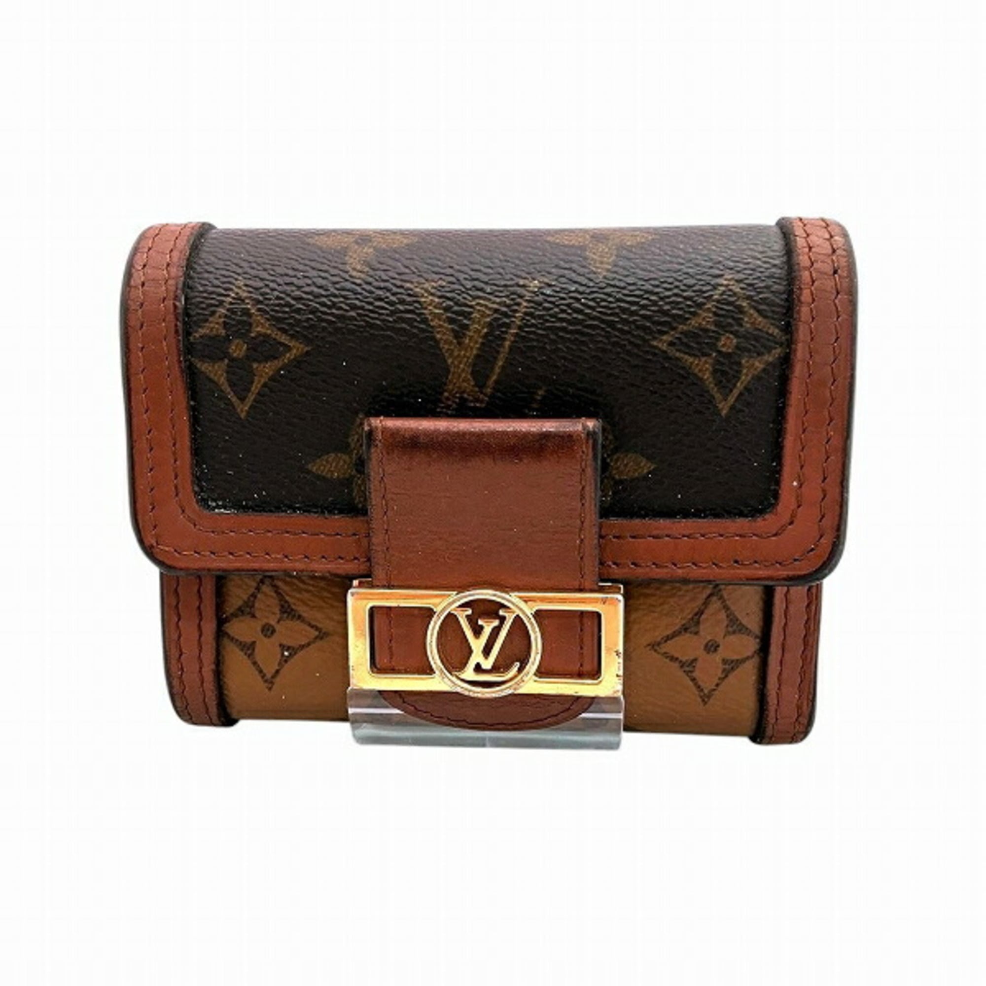 Louis Vuitton Monogram Reverse Brown Leather Wallet (Tri-Fold) (Pre-Owned)