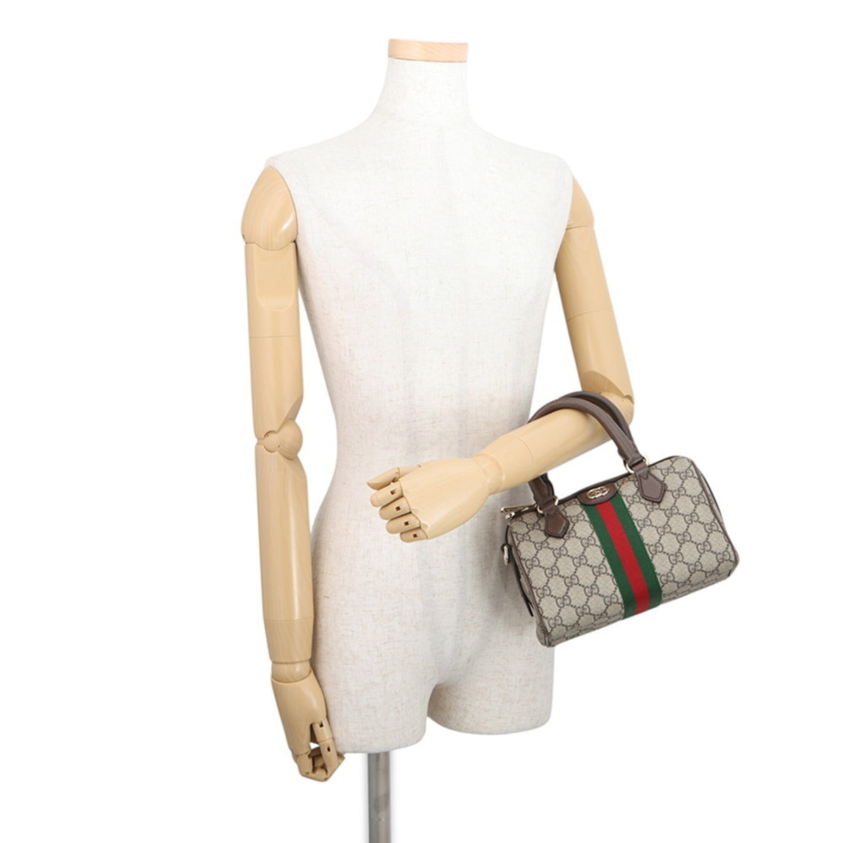 Gucci Beige Brown Gg Supreme Leather Boston Bag Handbag Shoulder Bag (Pre-Owned)