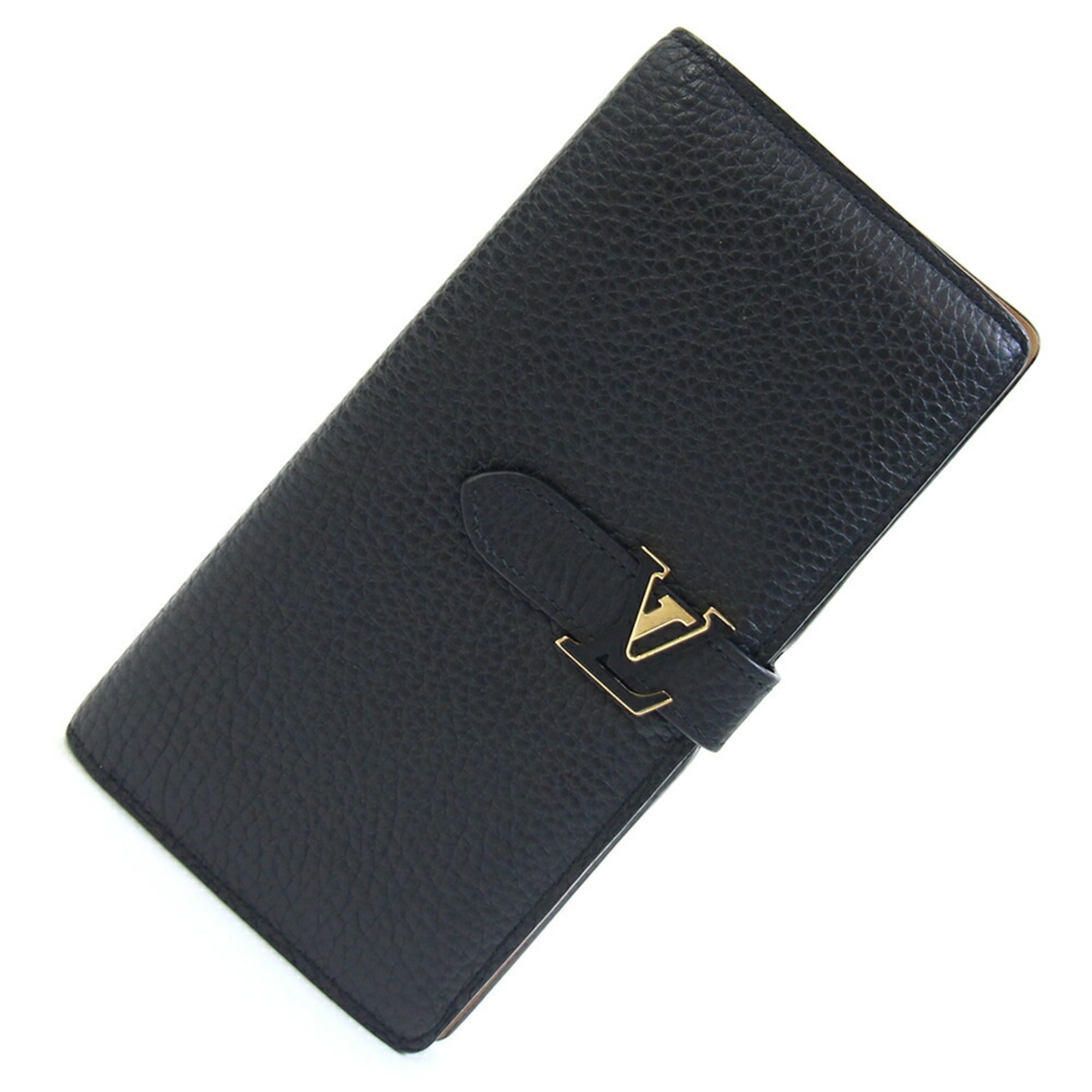 Louis Vuitton Noir Leather Long Wallet (Bi-Fold) (Pre-Owned)